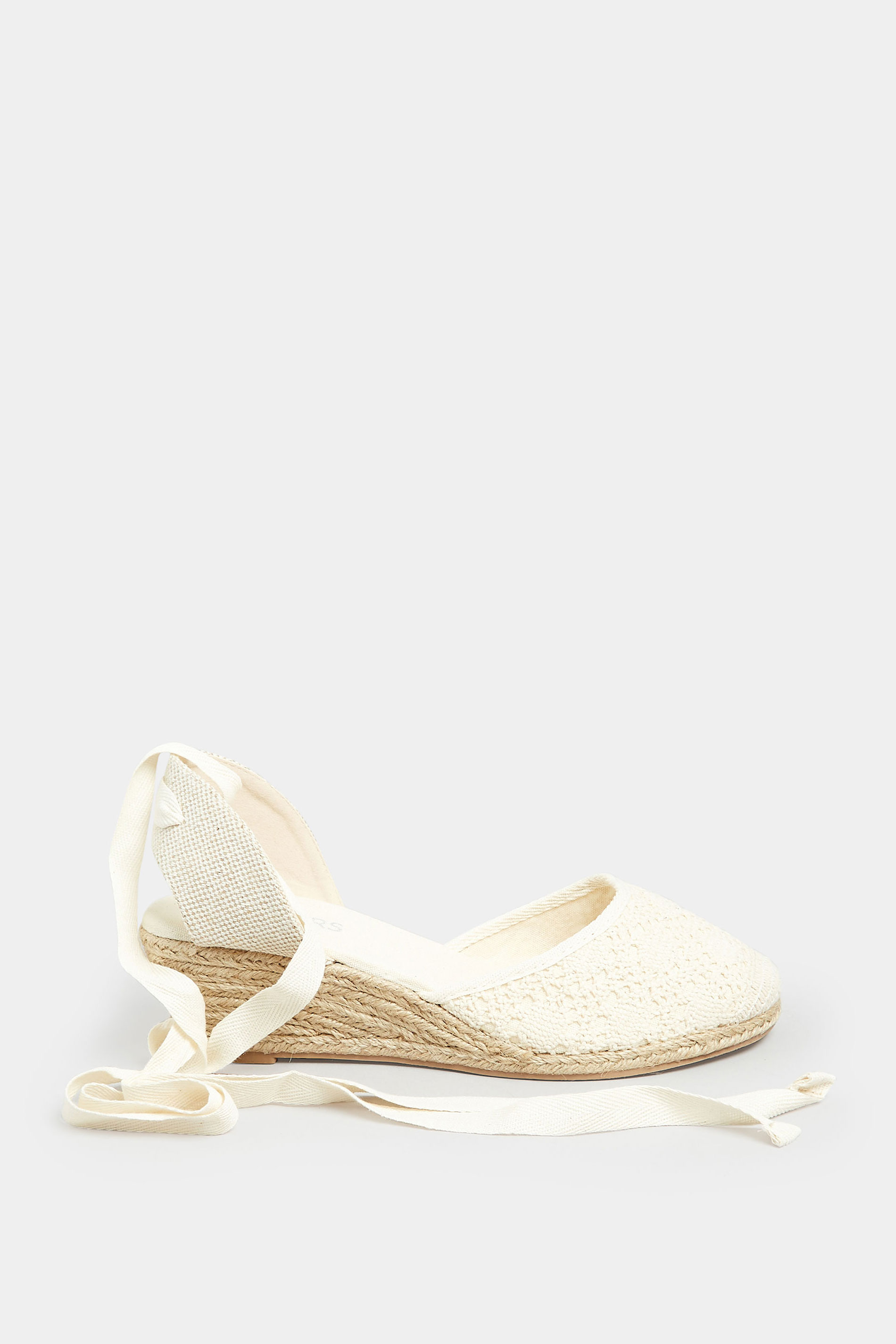 White Crochet Lace Up Espadrille Wedges In Wide E Fit & Extra Wide EEE Fit | Yours Clothing 3