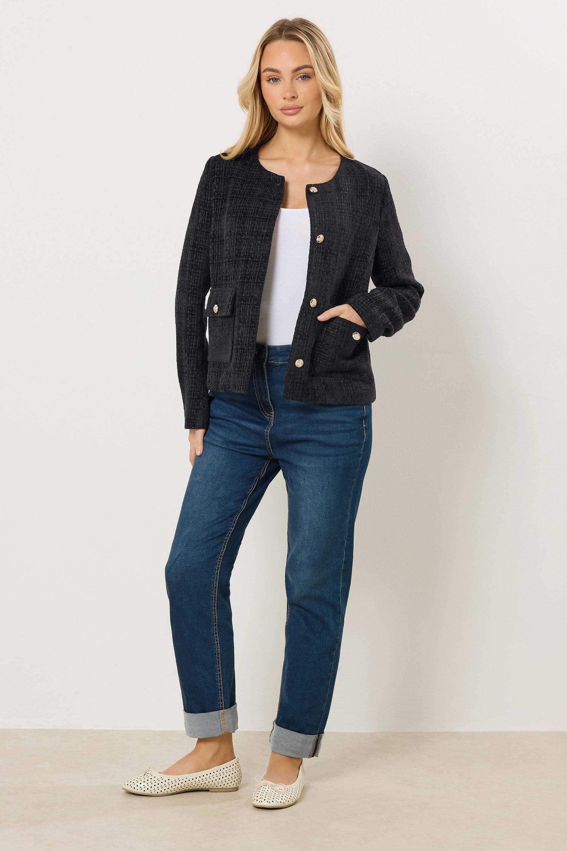 M&Co Navy Blue Boucle Button Up Jacket | M&Co 2