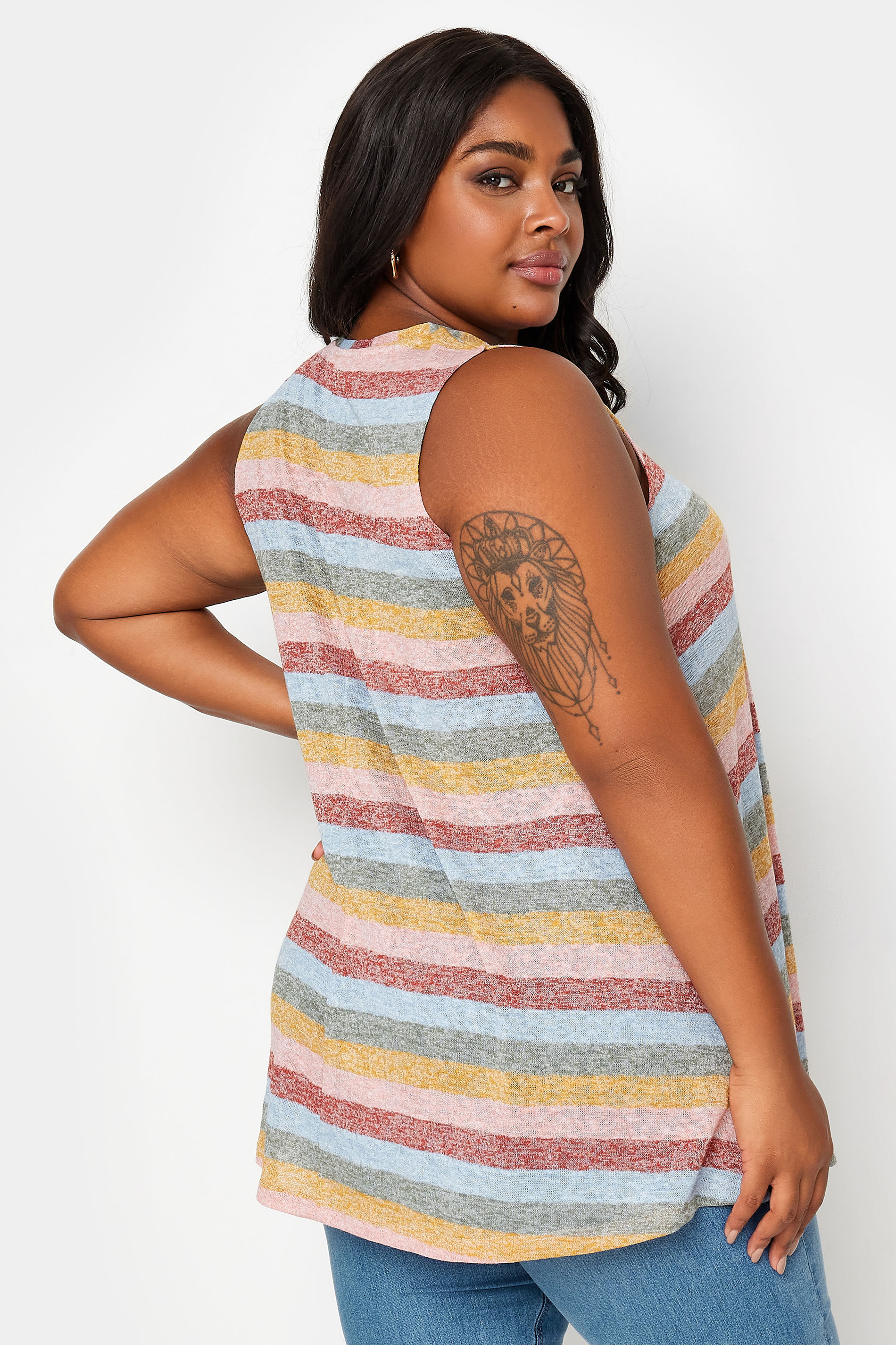 YOURS Plus Size Pink Stripe Print Swing Vest Top | Yours Clothing 3
