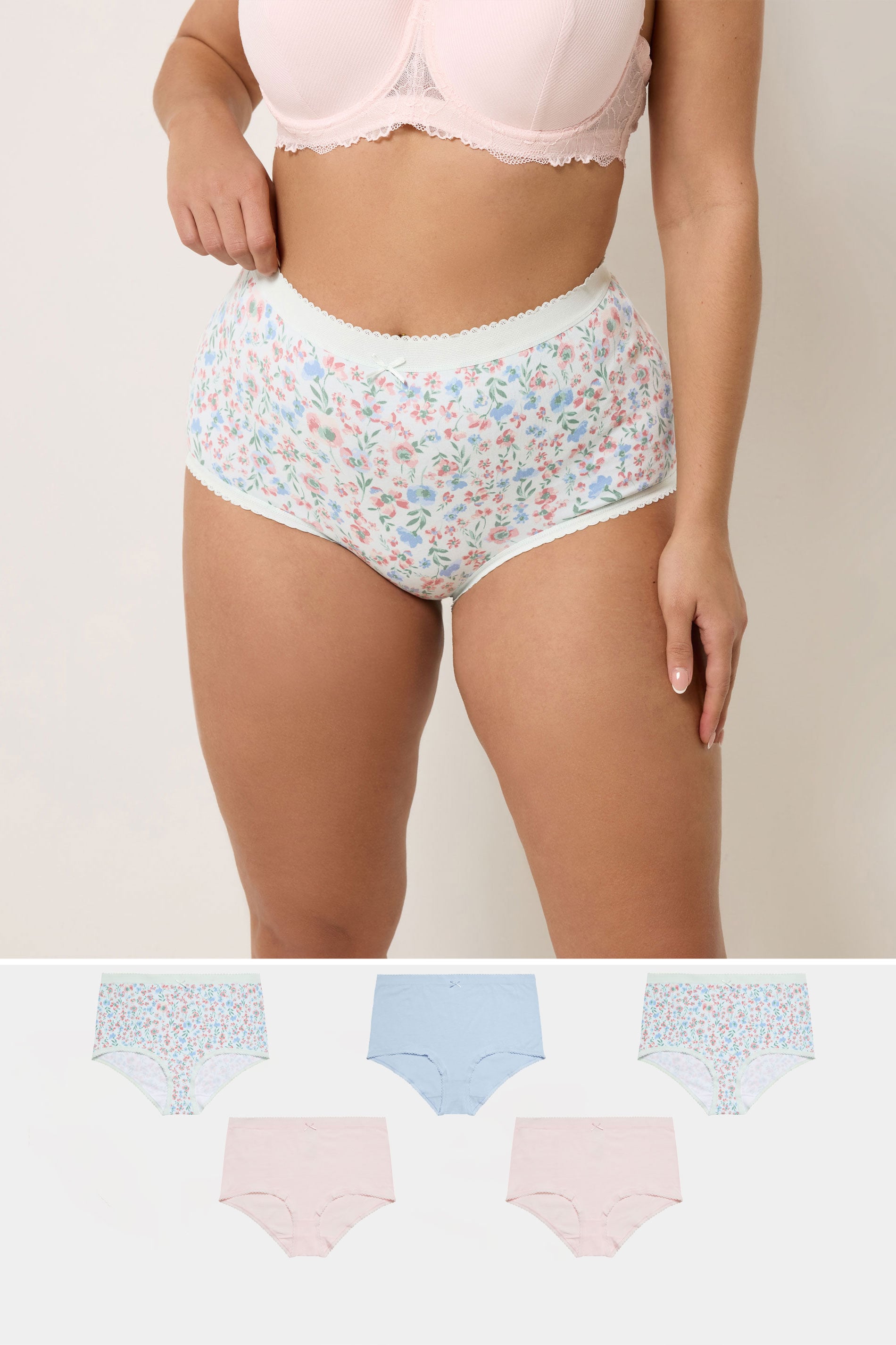 YOURSET 5 PACK Plus Size Pink Floral Print Full Briefs | Yours Clothing 1