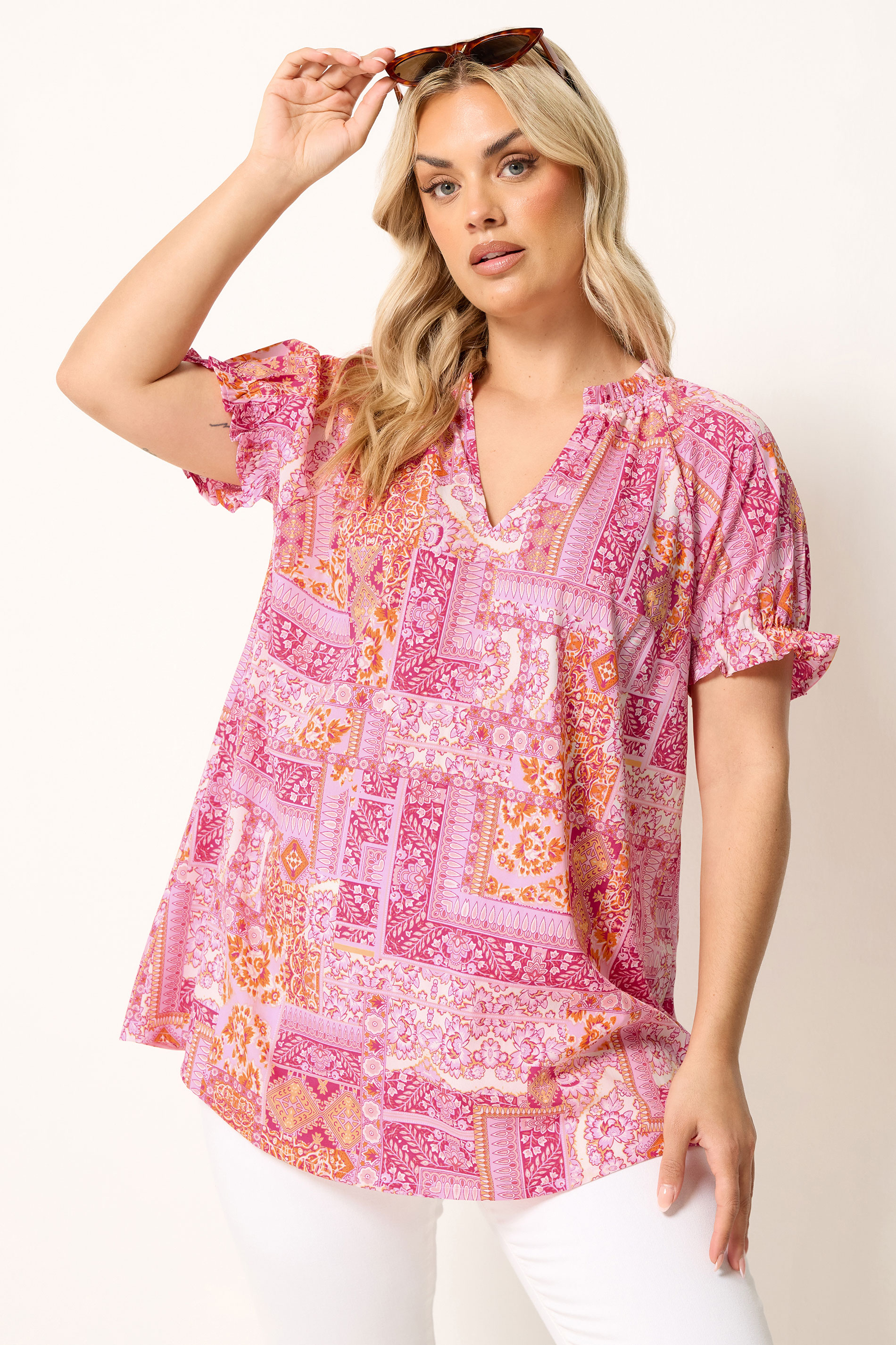 YOURS Plus Size Pink Tile Print Blouse | Yours Clothing 3