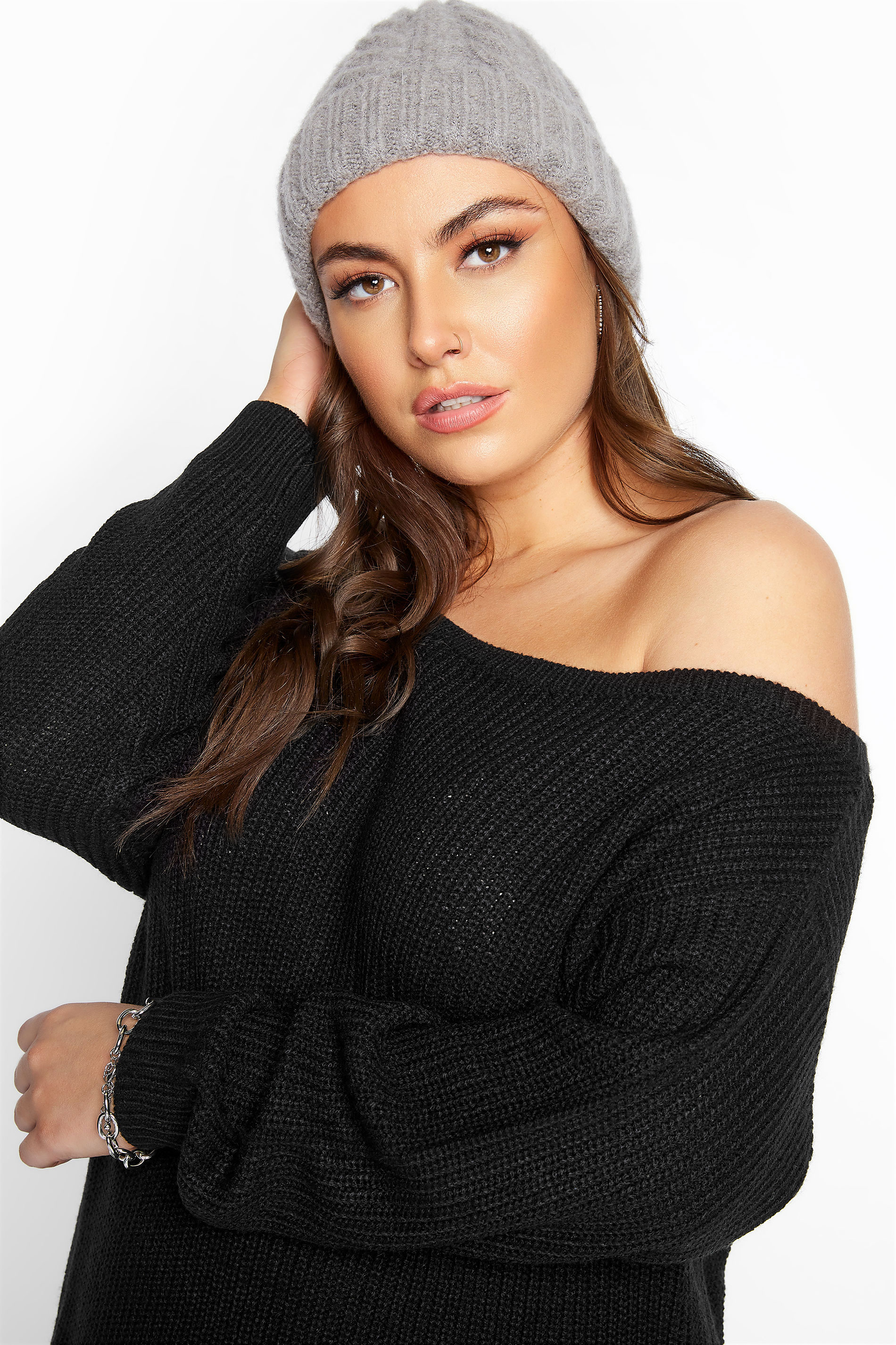 Black Bardot Knitted Jumper Dress Yours Clothing