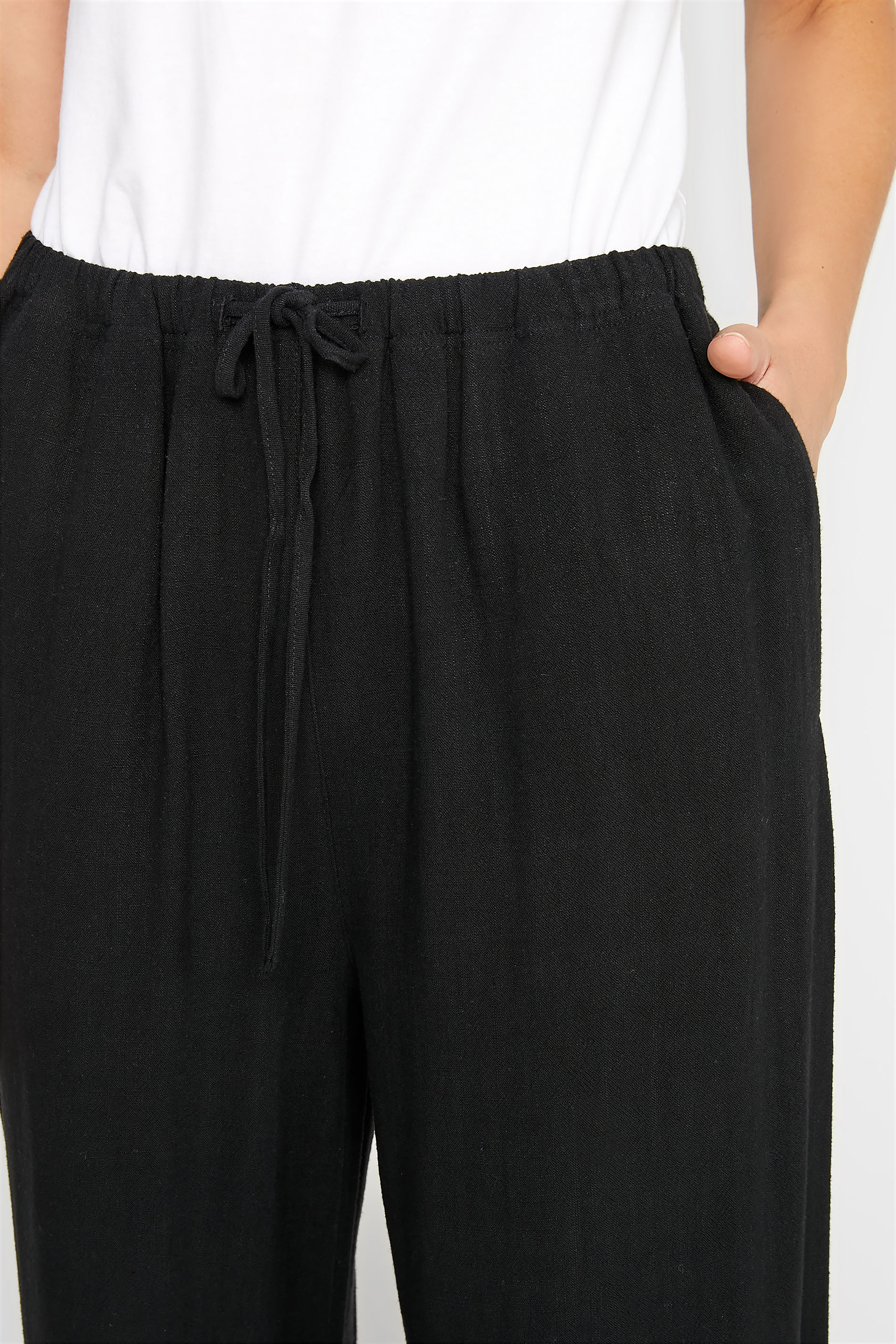 LTS Tall Women's Black Linen Blend Cropped Trousers | Long Tall Sally