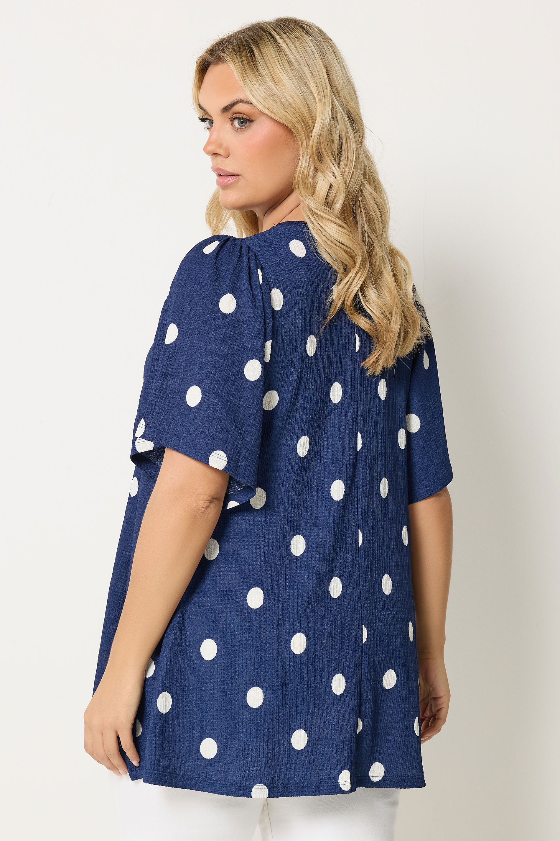 YOURS Plus Size Cobalt Blue Polka Dot Pleat Front Top | Yours Clothing 2
