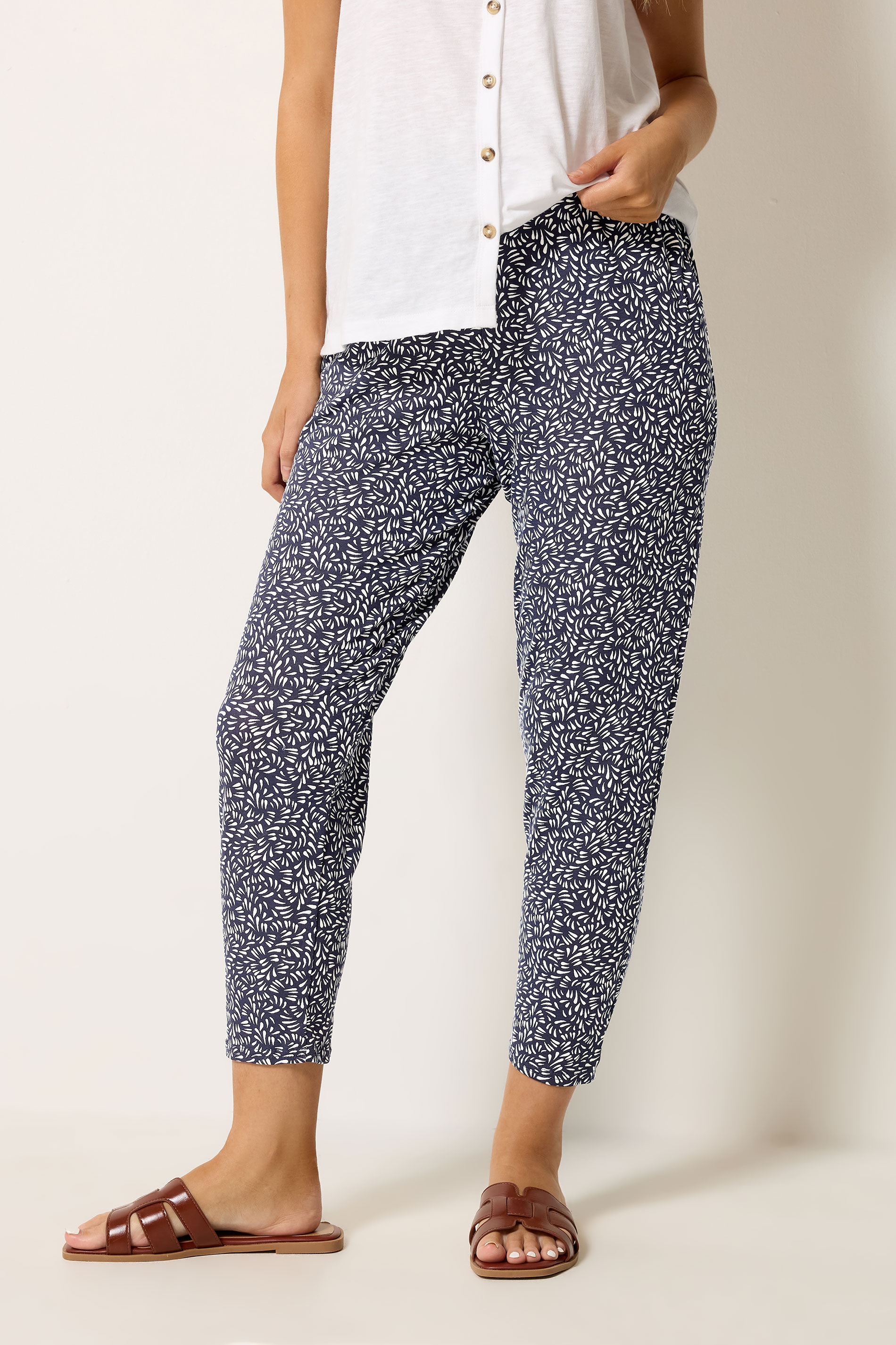 M&Co Navy Blue Abstract Print Cropped Hareem Trousers | M&Co 3