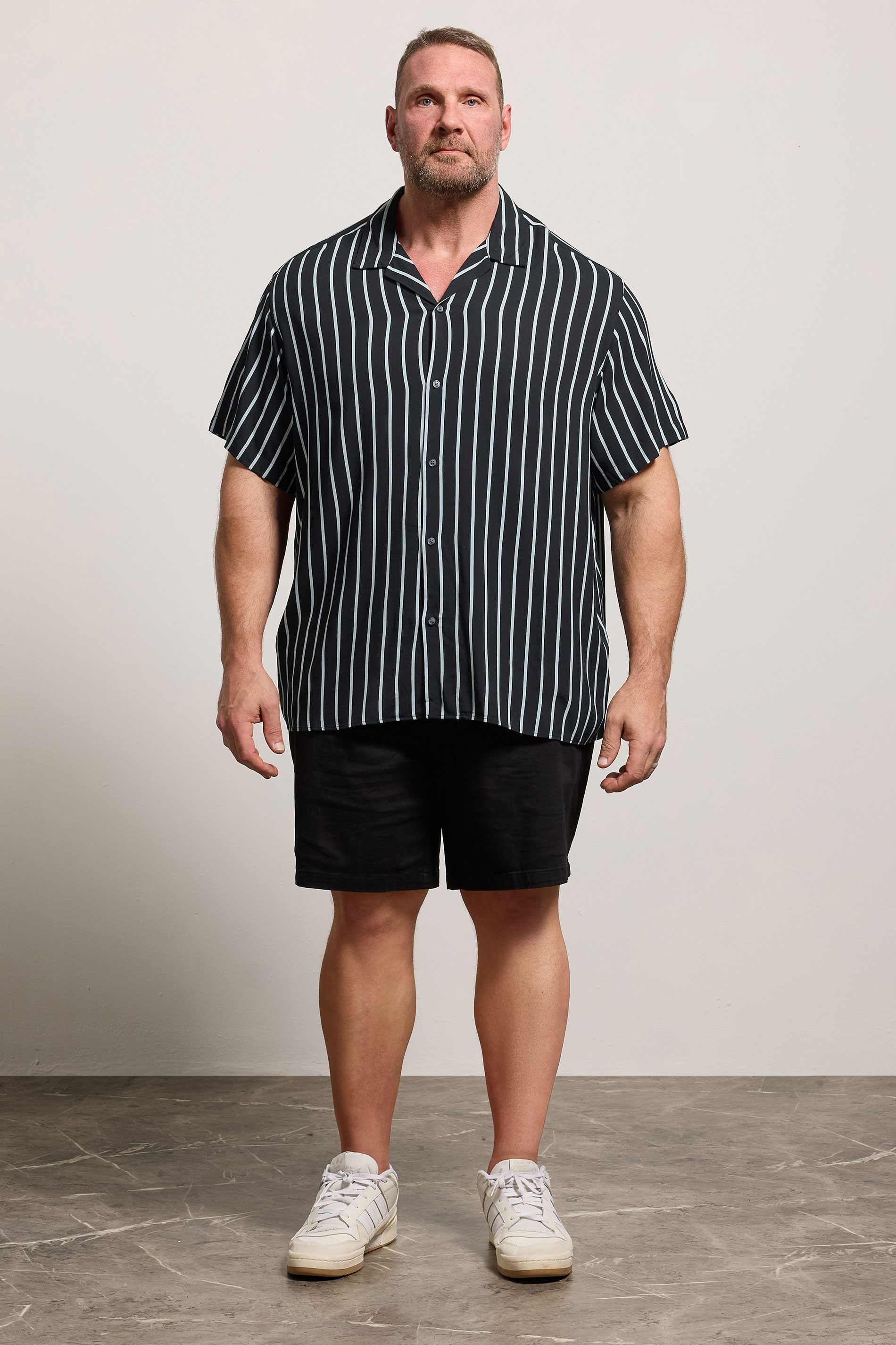 JACK & JONES Big & Tall Black Stripe Resort Shirt | BadRhino 1