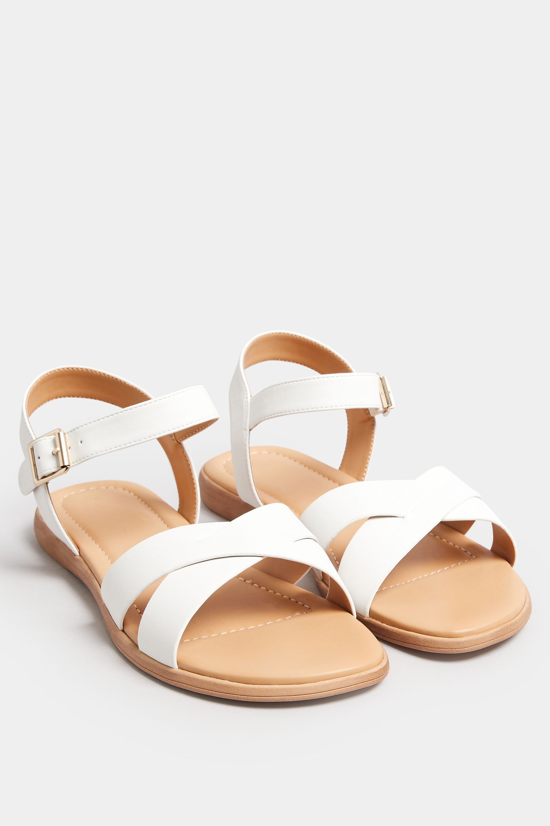 White Cross Strap Sandals In Extra Wide EEE Fit | Yours Clothing 2