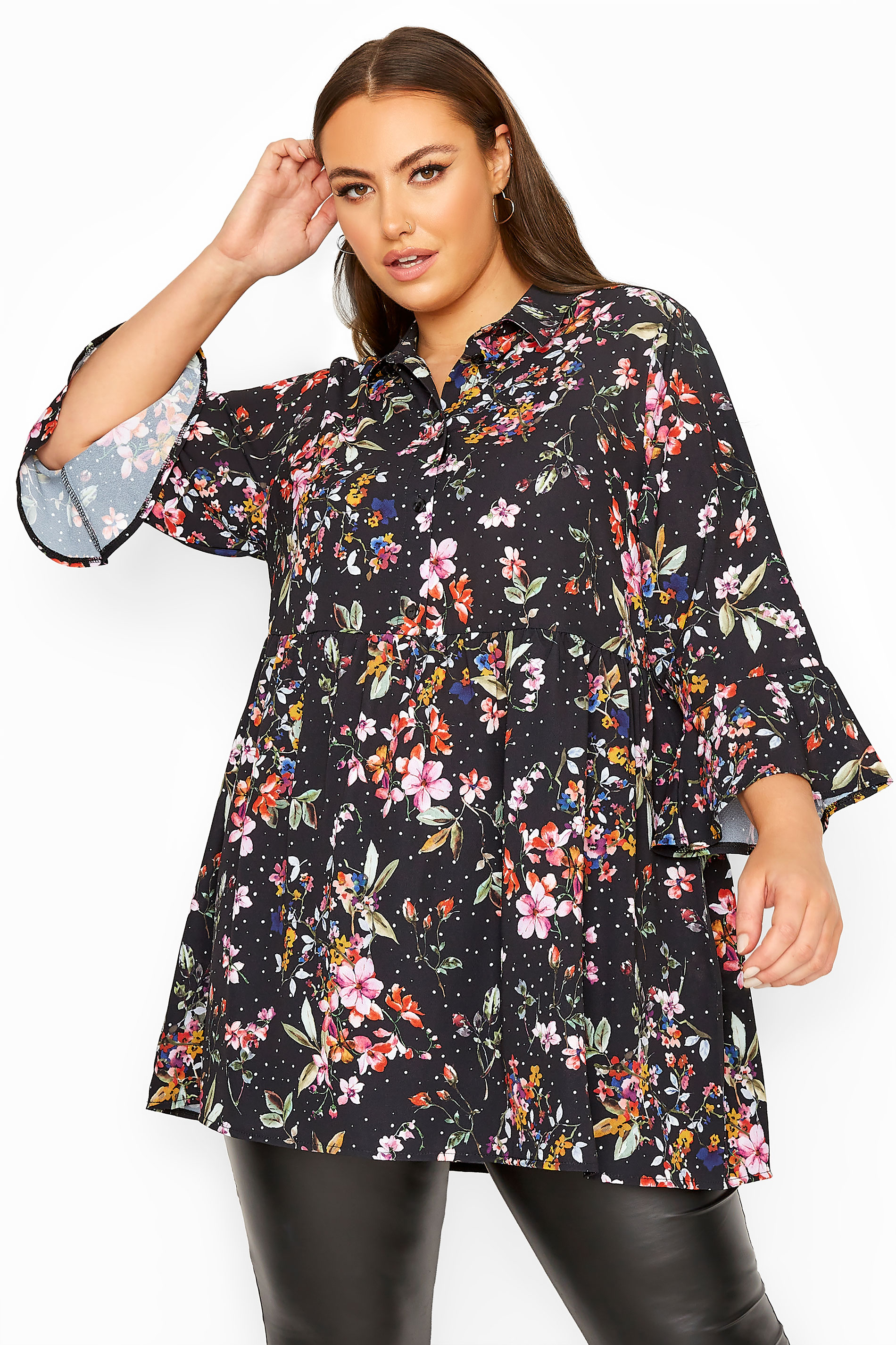 LIMITED COLLECTION Black Floral Smock Shirt | Yours Clothing