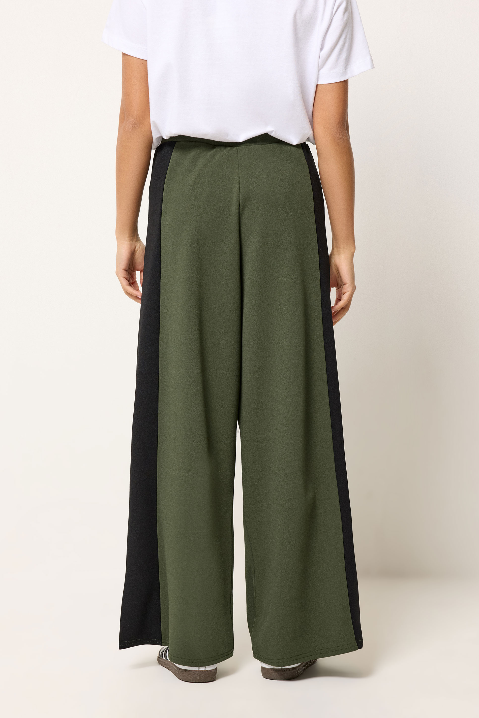 PixieGirl Petite Women's Khaki Green Side Panel Wide Leg Trousers | PixieGirl 2