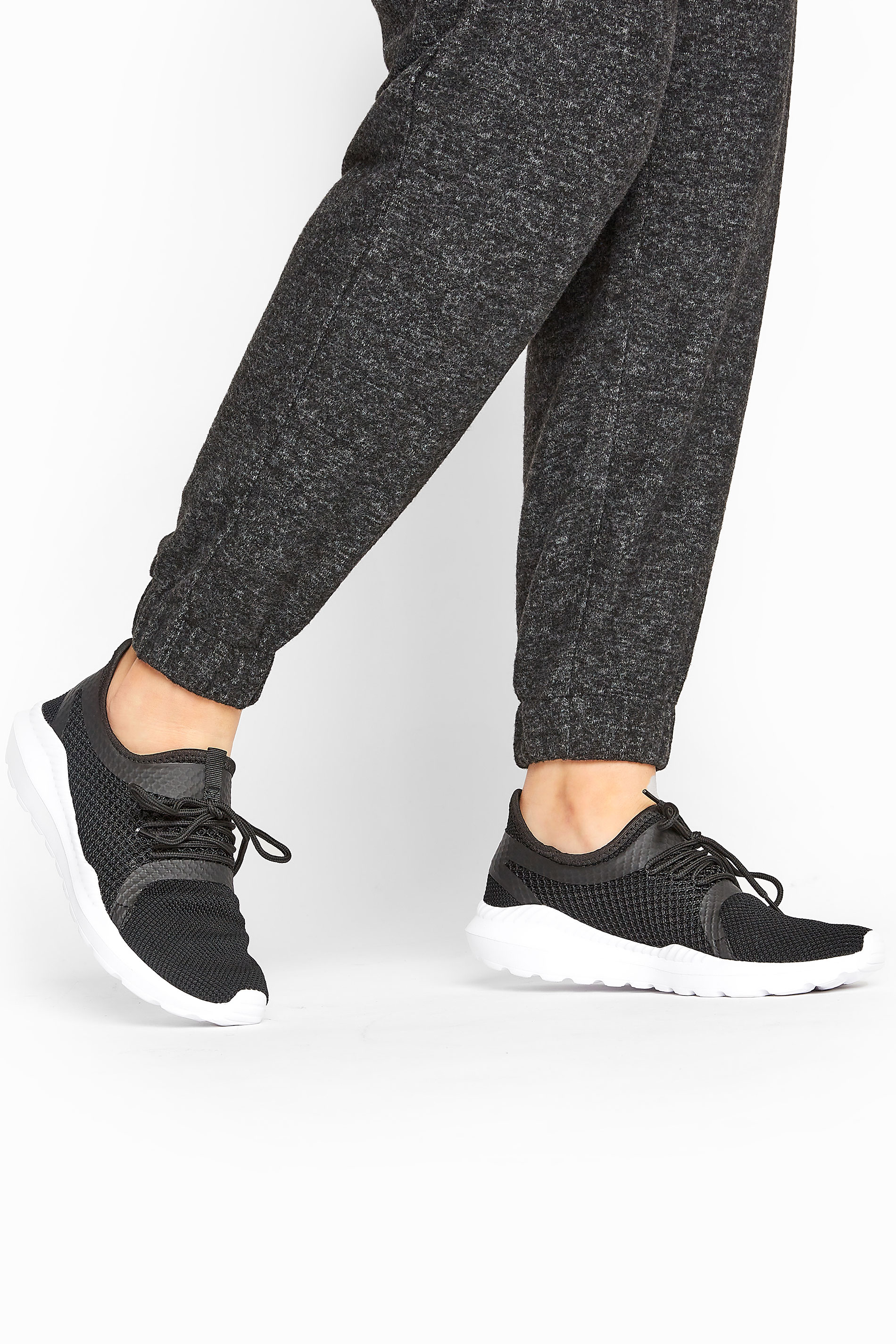 Black Knitted Mesh Trainers In Standard D Fit | Yours Clothing 1