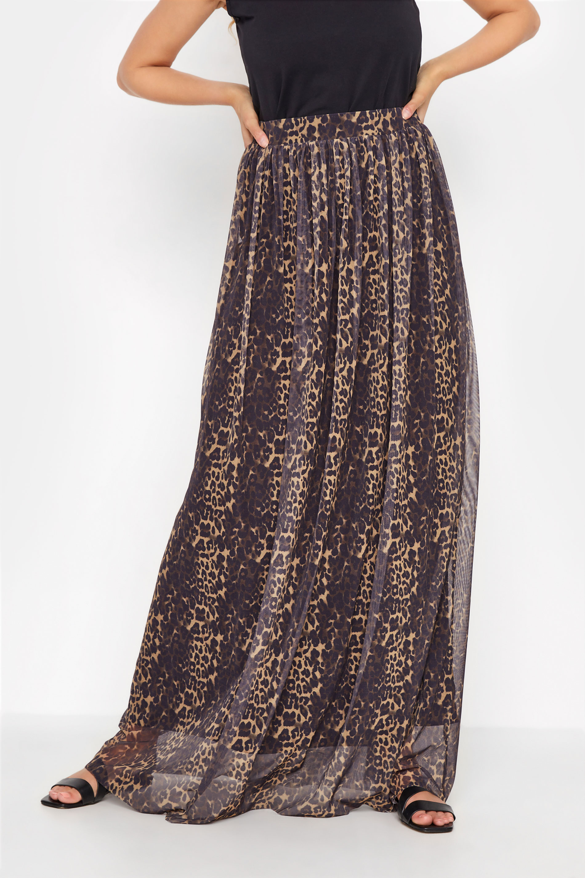 LTS Tall Brown Leopard Print Mesh Maxi Skirt 1