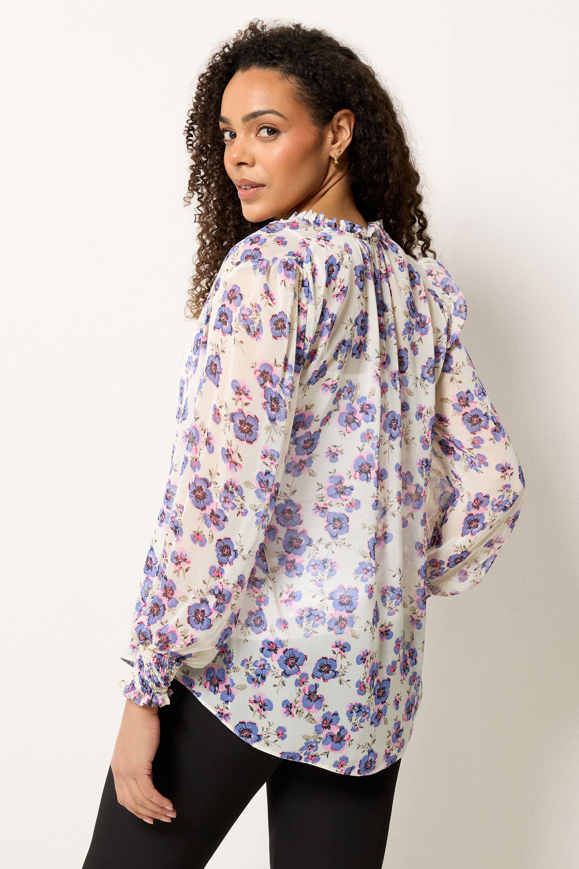M&Co Purple Floral Print Tie Neck Blouse | M&Co 2