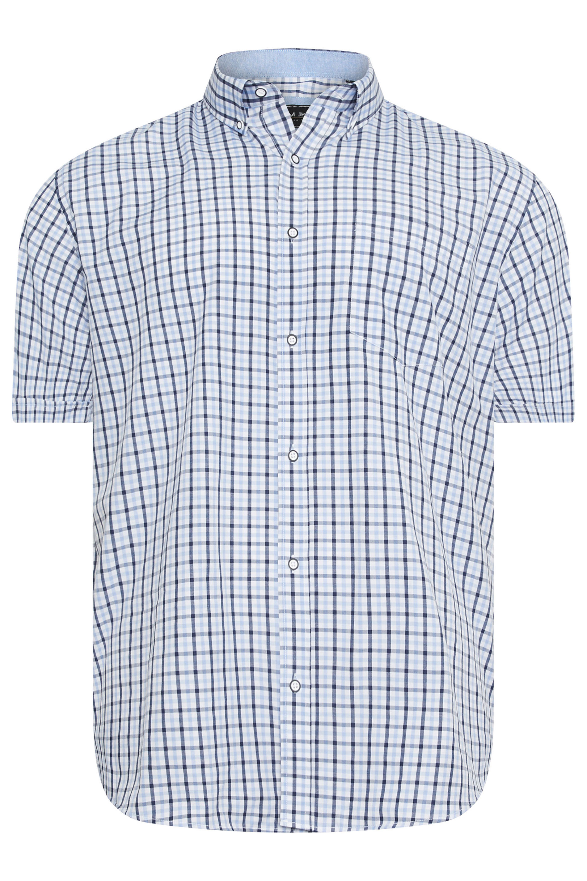 KAM Big & Tall Blue Short Sleeve Gingham Shirt | BadRhino 2