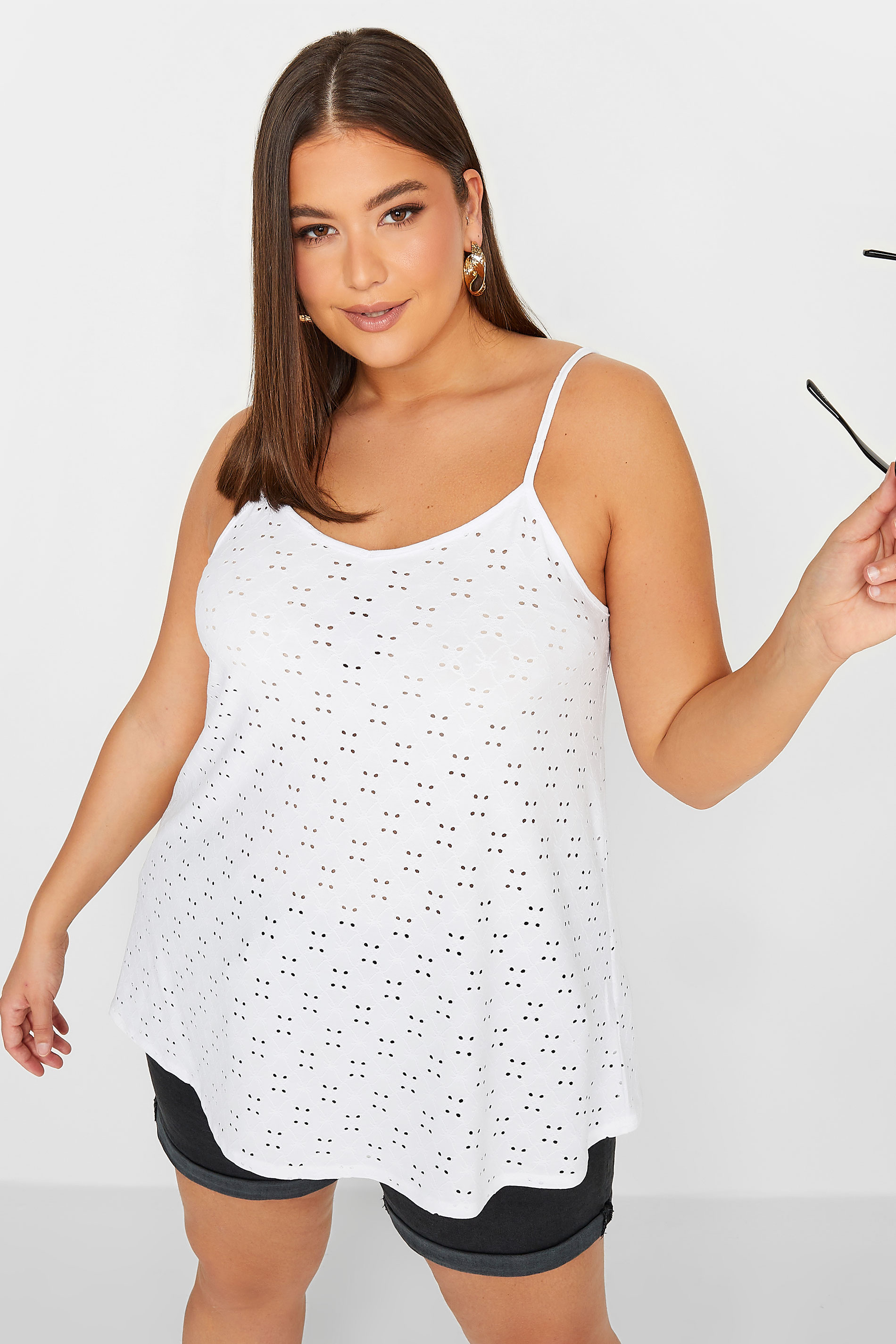 LIMITED COLLECTION Plus Size White Broderie Anglaise Cami Vest Top | Yours Clothing 1