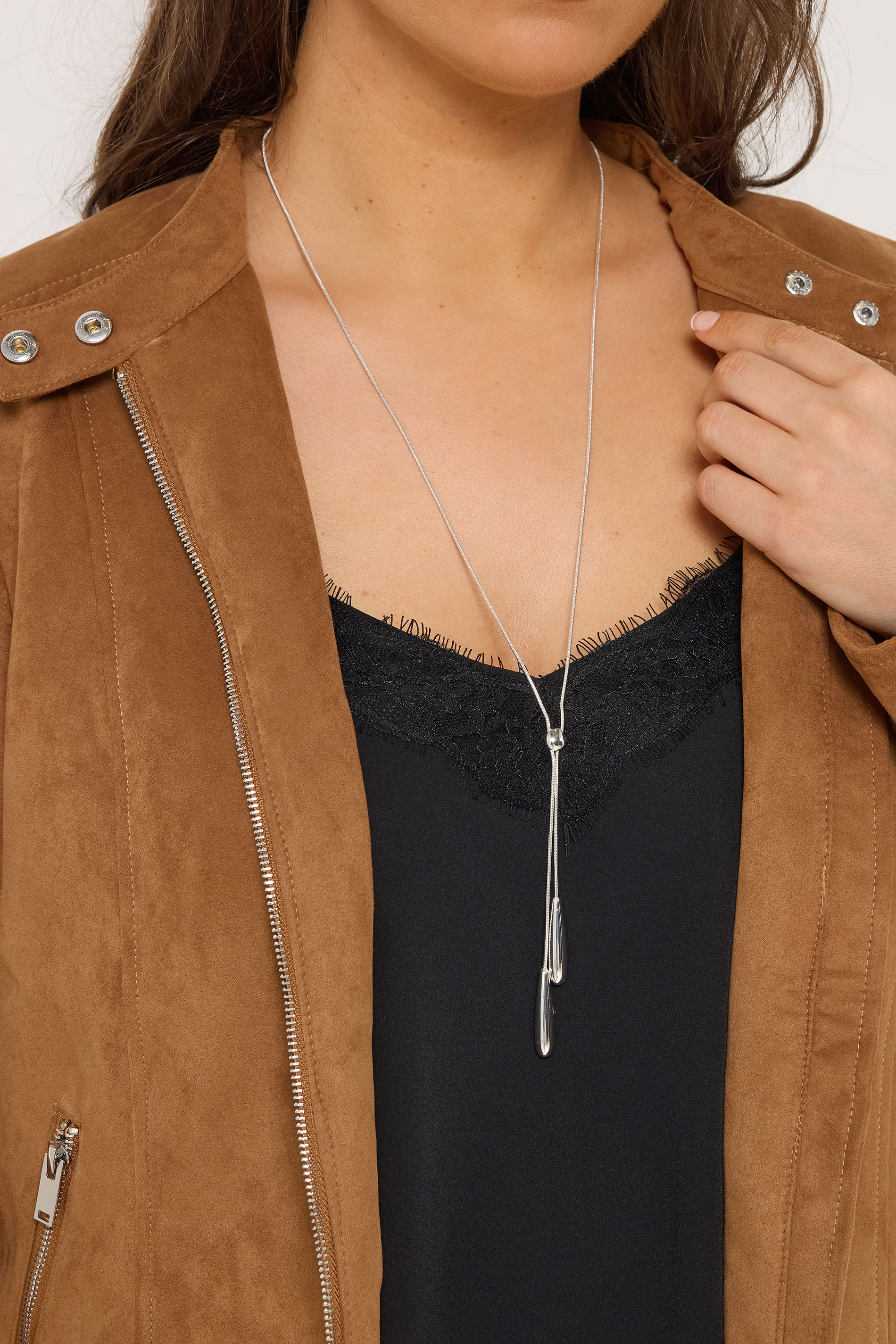 Silver Tone Long Droplet Lariat Necklace | Yours Clothing 1