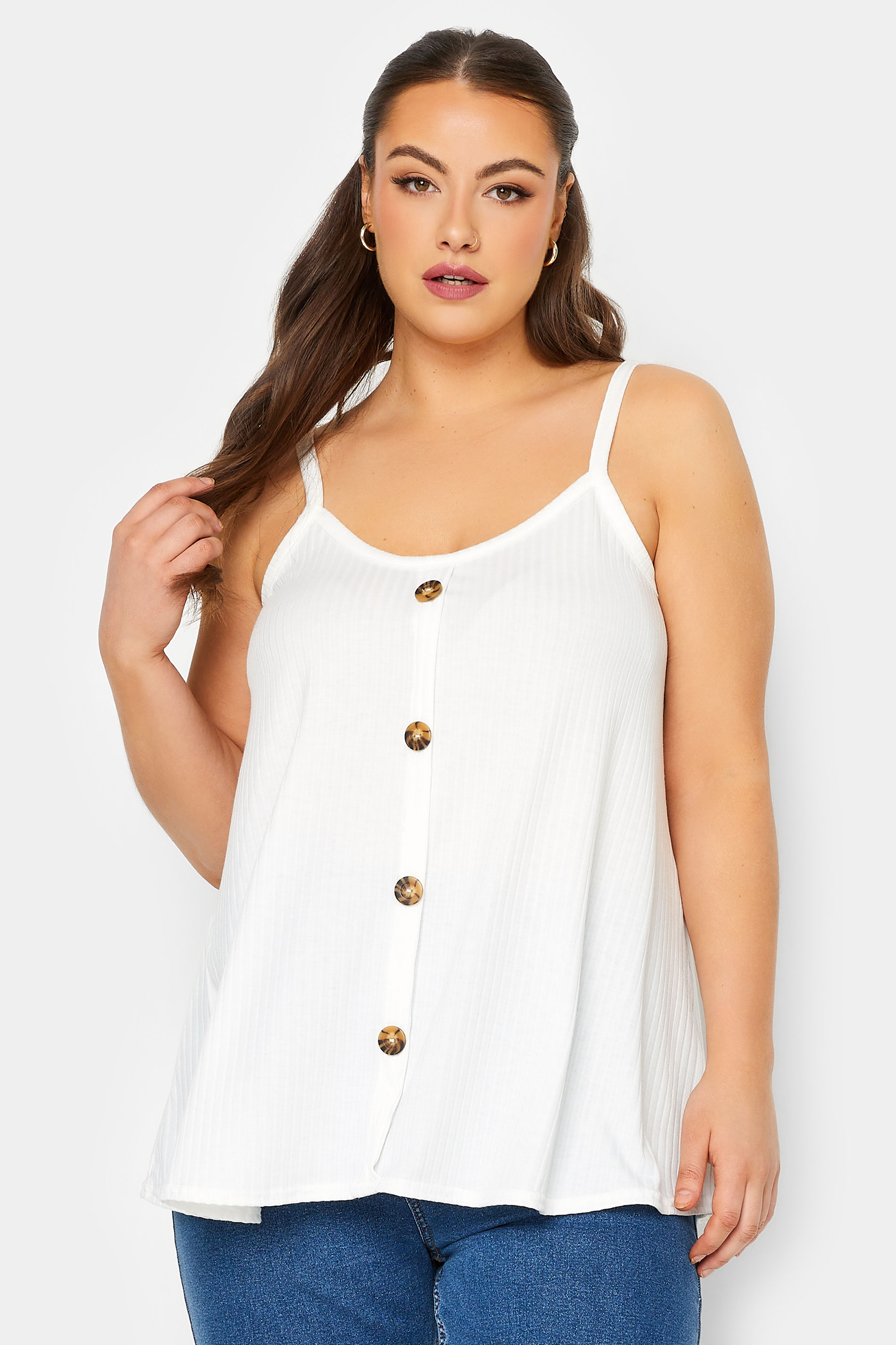LIMITED COLLECTION Plus Size White Button Down Cami Top | Yours Clothing  1