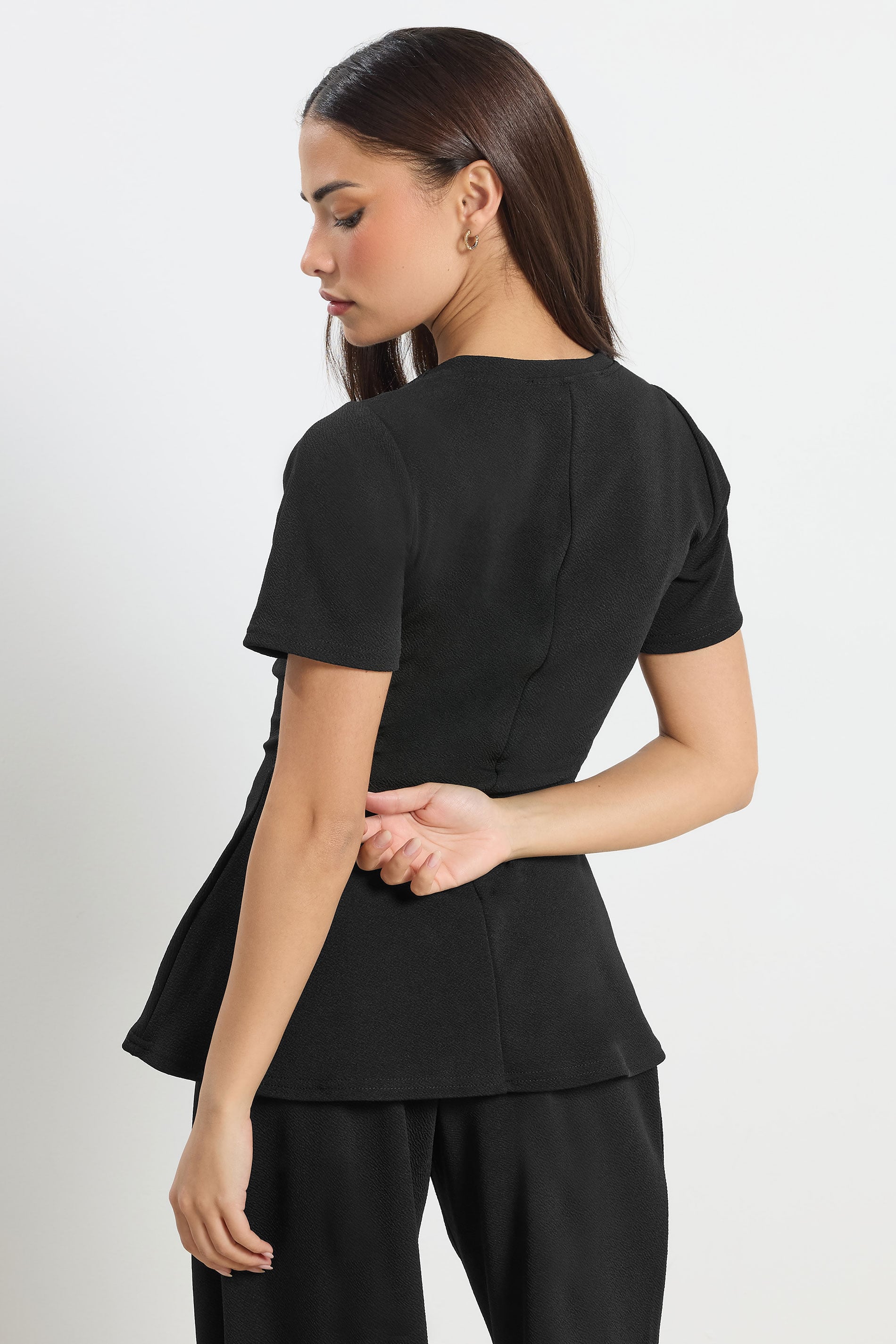 PixieGirl Petite Women's Black Cotton Cinched Waist Top | PixieGirl 2