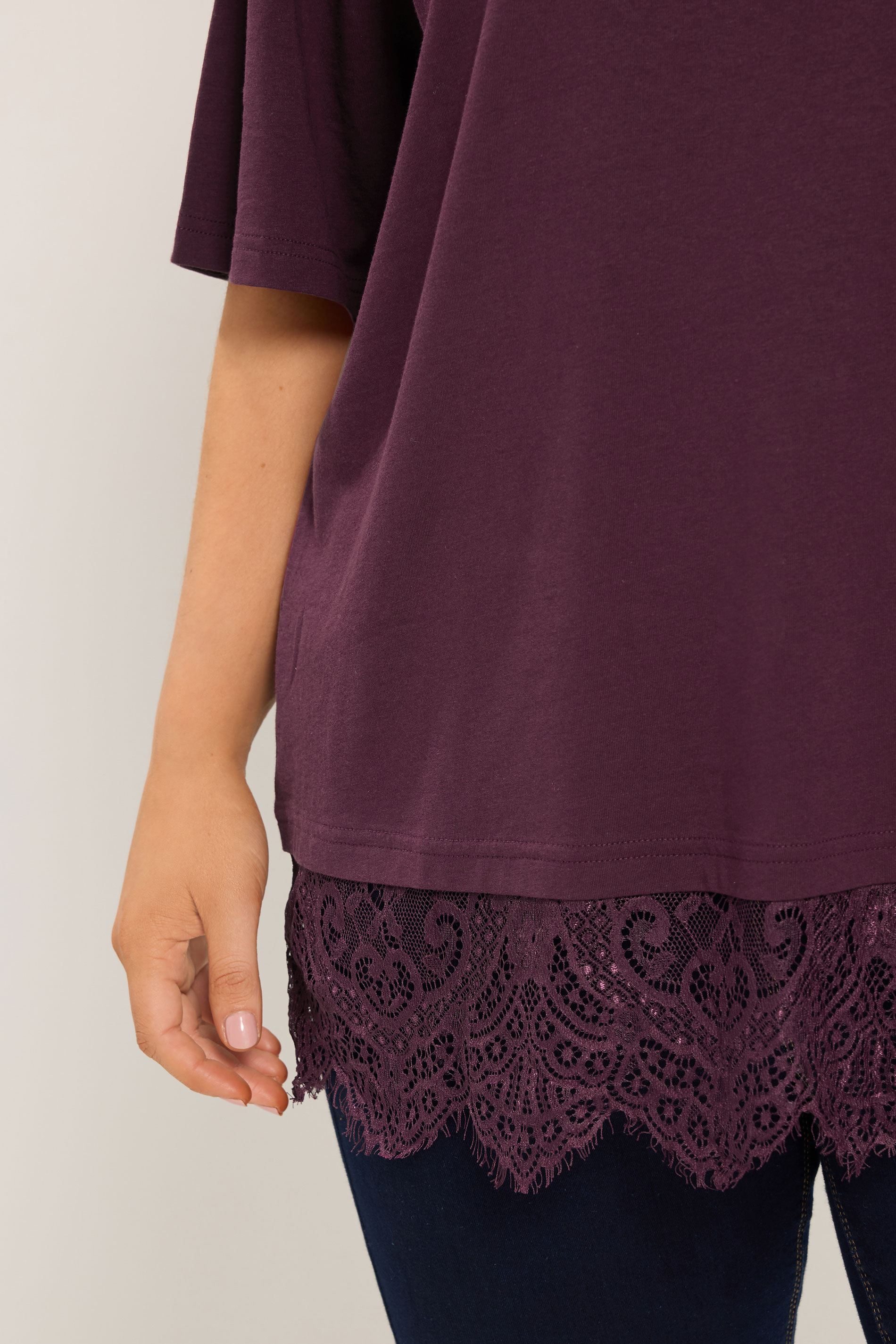 YOURS Plus Size Lace Hem Purple T-Shirt 4