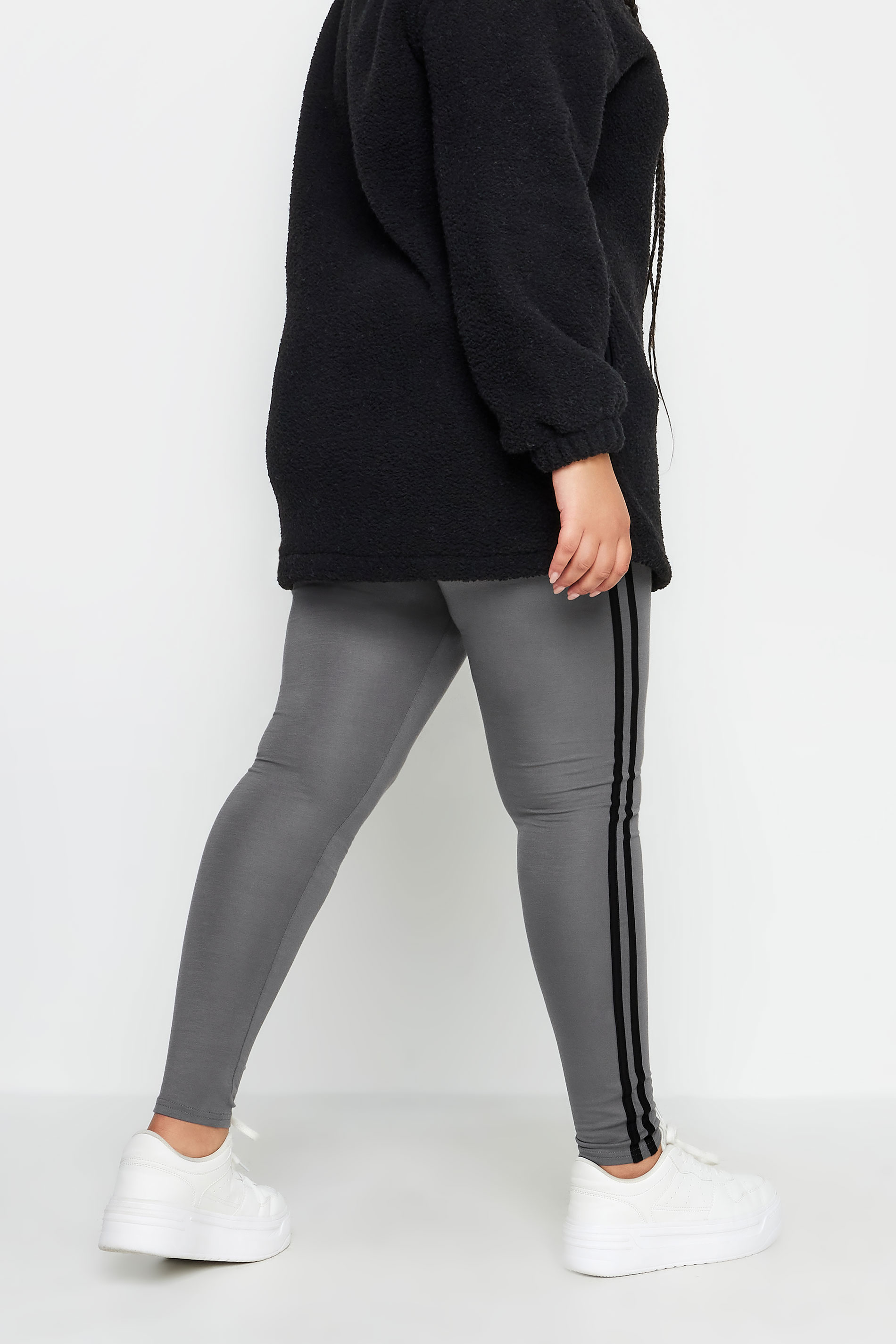 YOURS Plus Size Grey Side Stripe Leggings | Yours Clothing 3