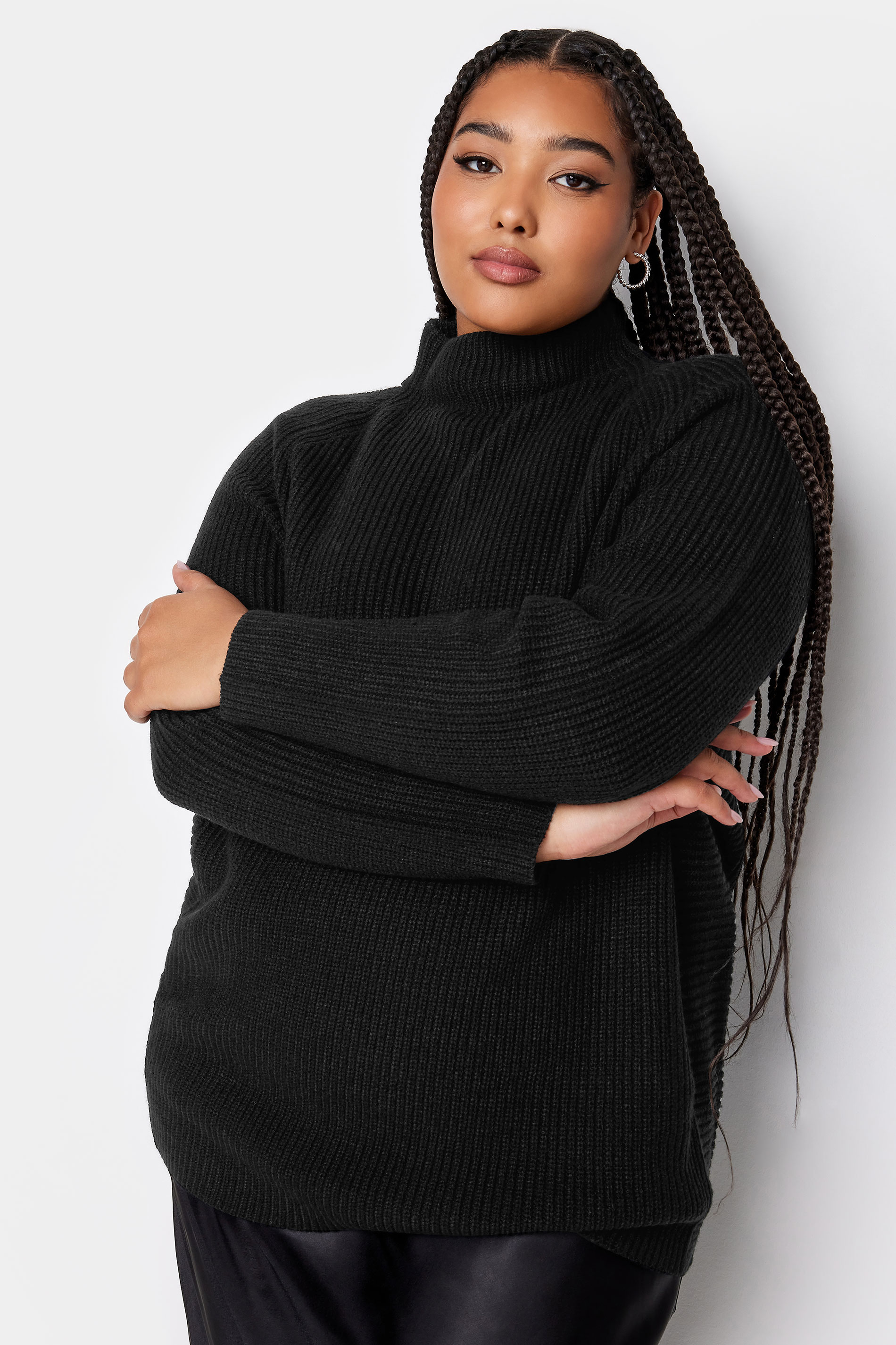 YOURS Plus Size Black Ribbed Knitted Jumper | Yours Clothing  1