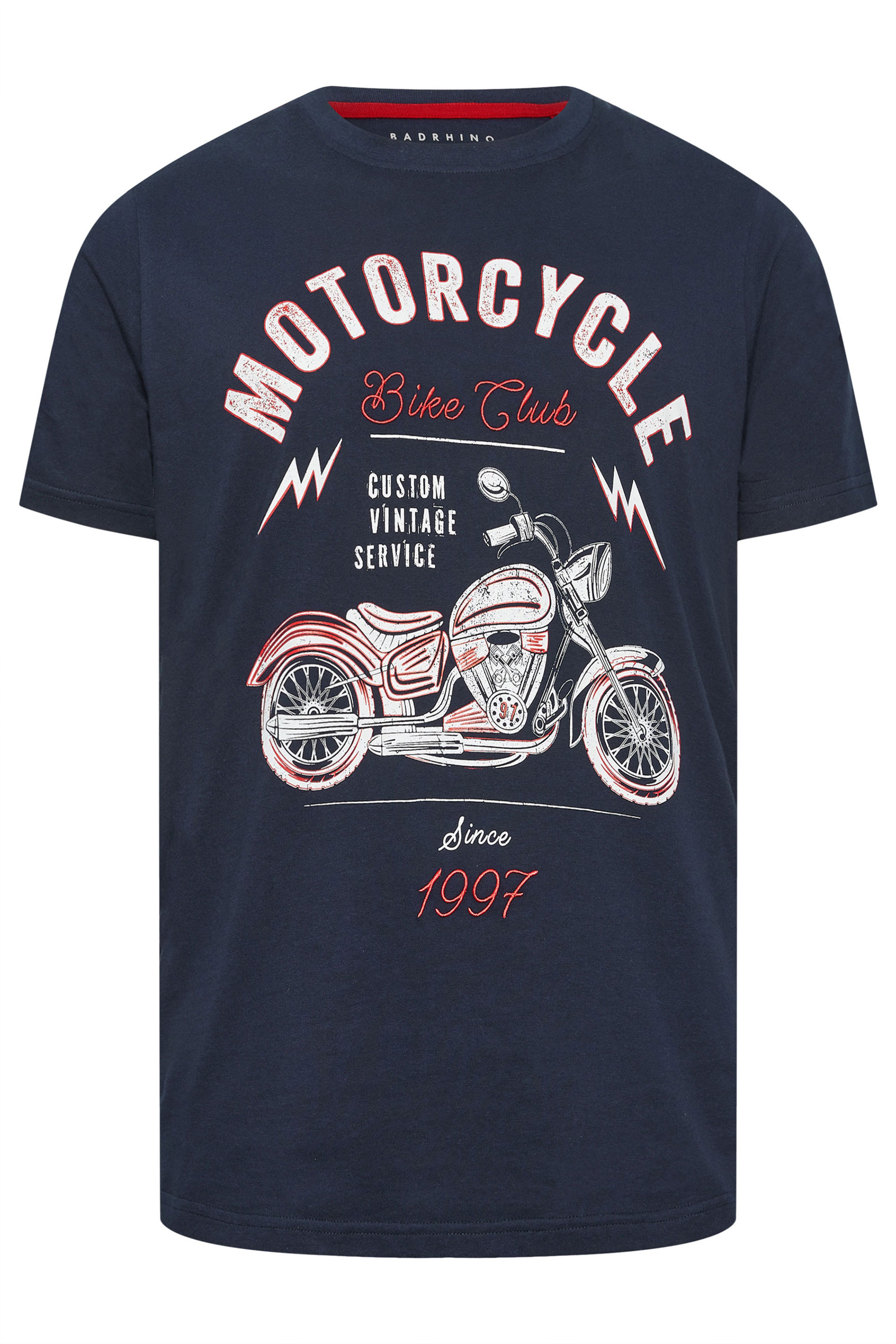 BadRhino Big & Tall Navy Blue Motorcycle Print T-Shirt | BadRhino 2