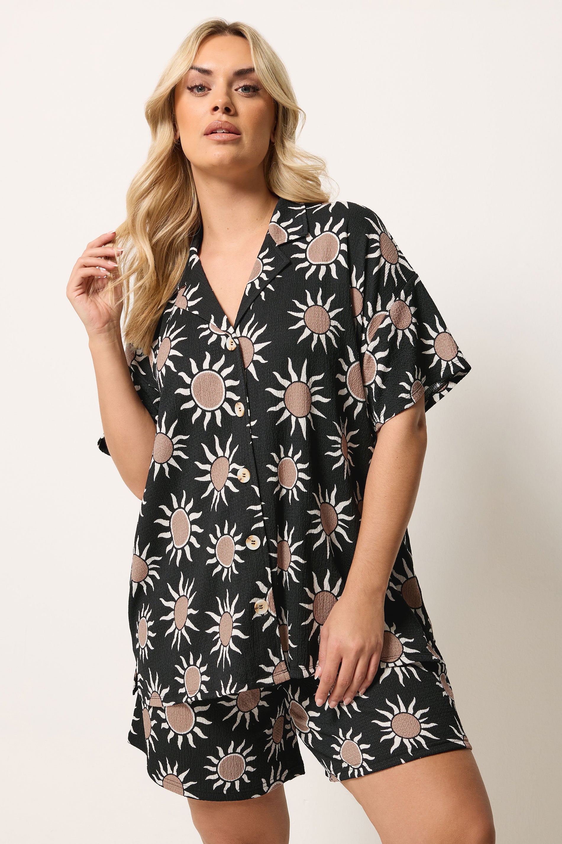YOURS Plus Size Black Sun Print Crinkle Shirt | Yours Clothing 3