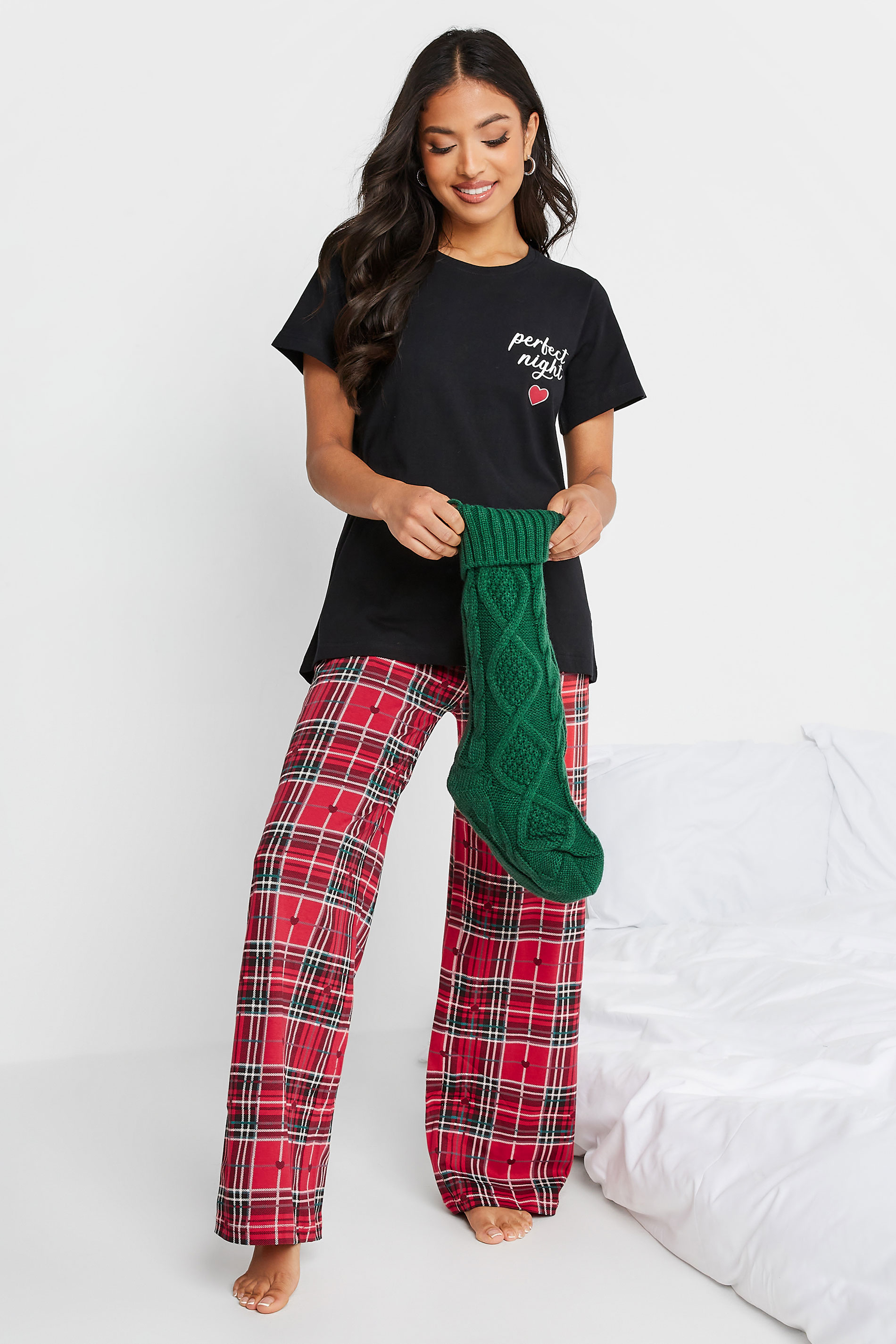 Petite Black & Red 'Perfect Night' Check Print Pyjama Set | PixieGirl 1