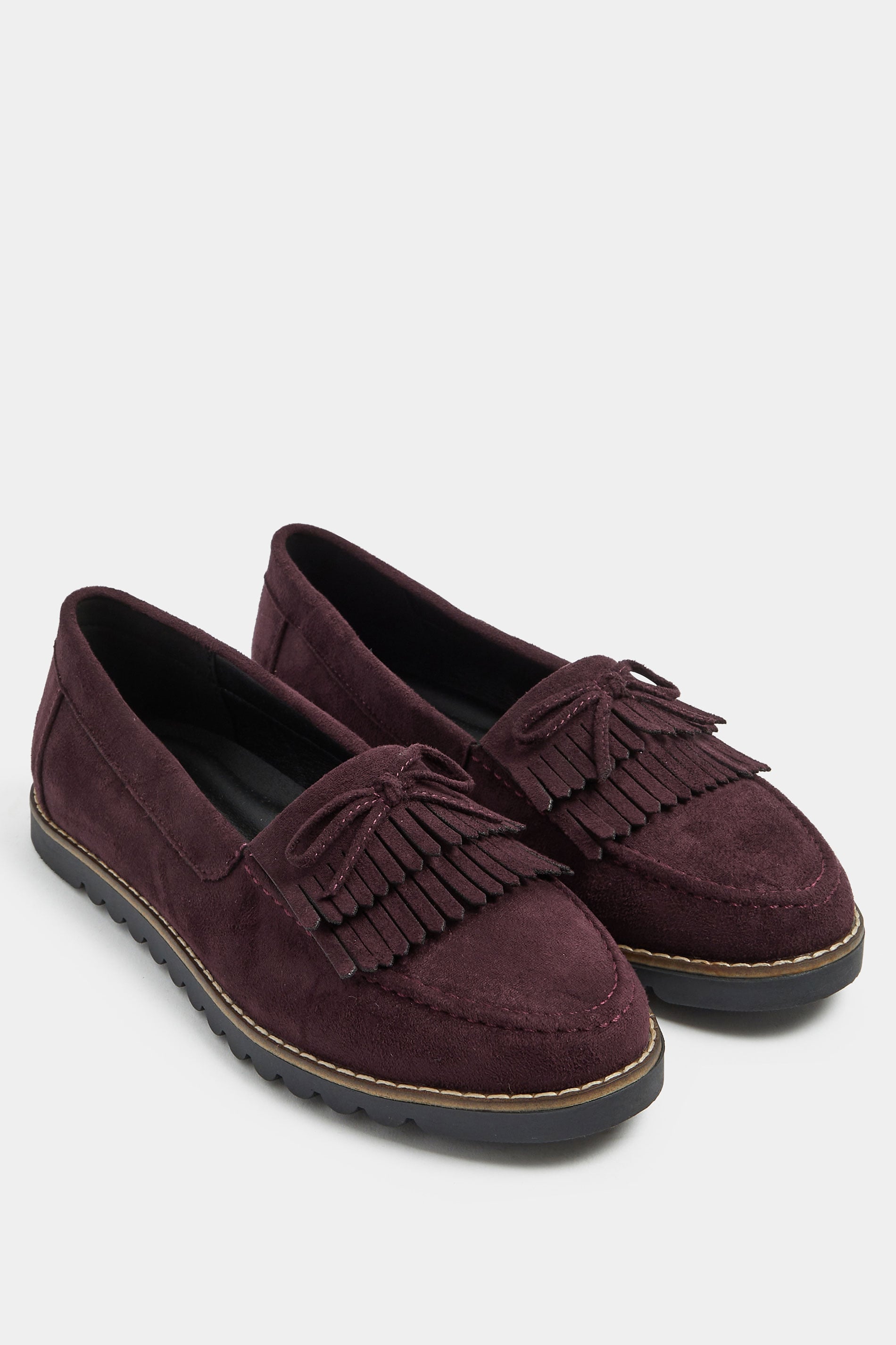 Burgundy Red Faux Suede Fringe Loafers In Wide E Fit | Yours Clothing 2