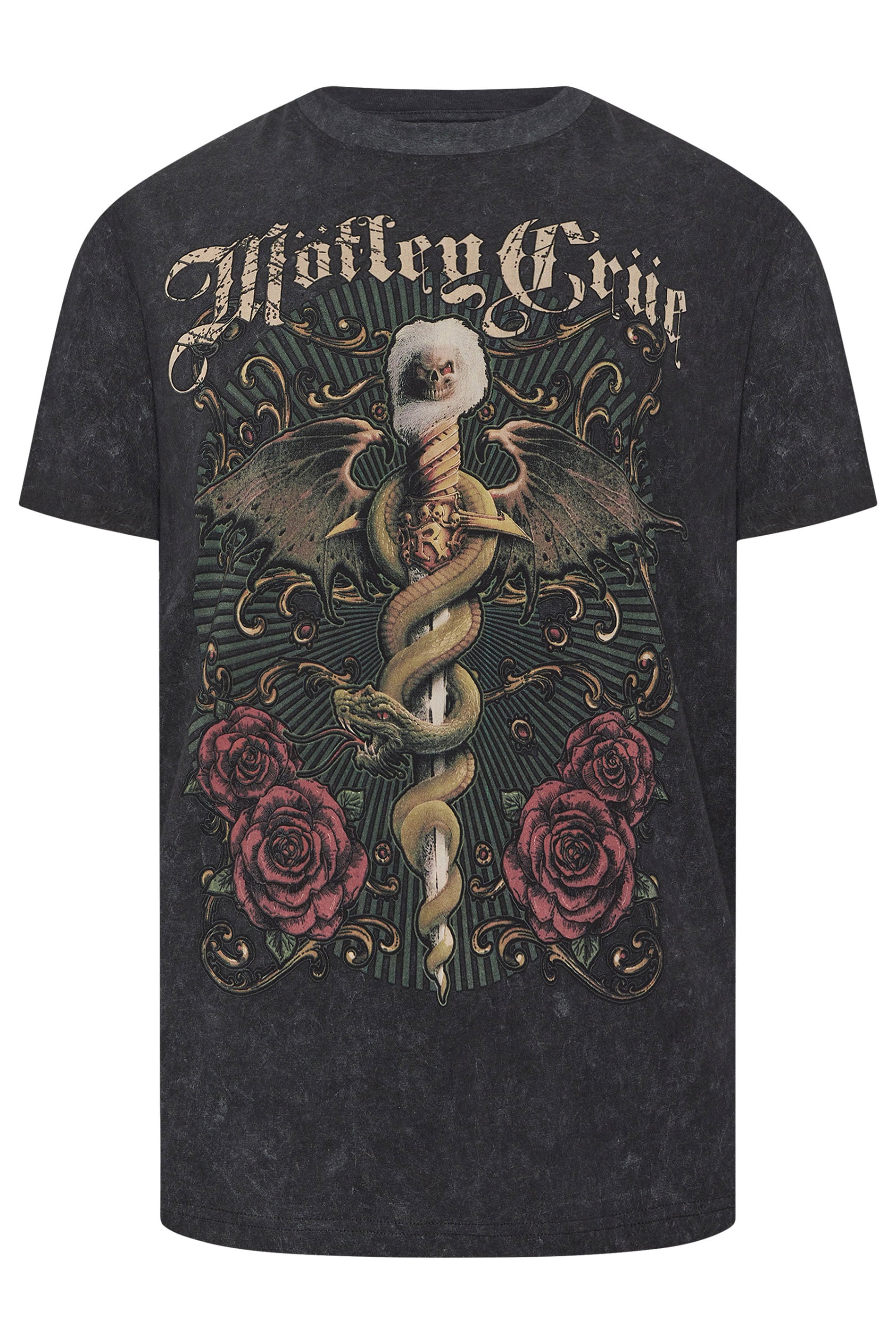 BadRhino Big & Tall Black Extra Long Motley Crue Acid Wash Graphic T-Shirt | BadRhino 5