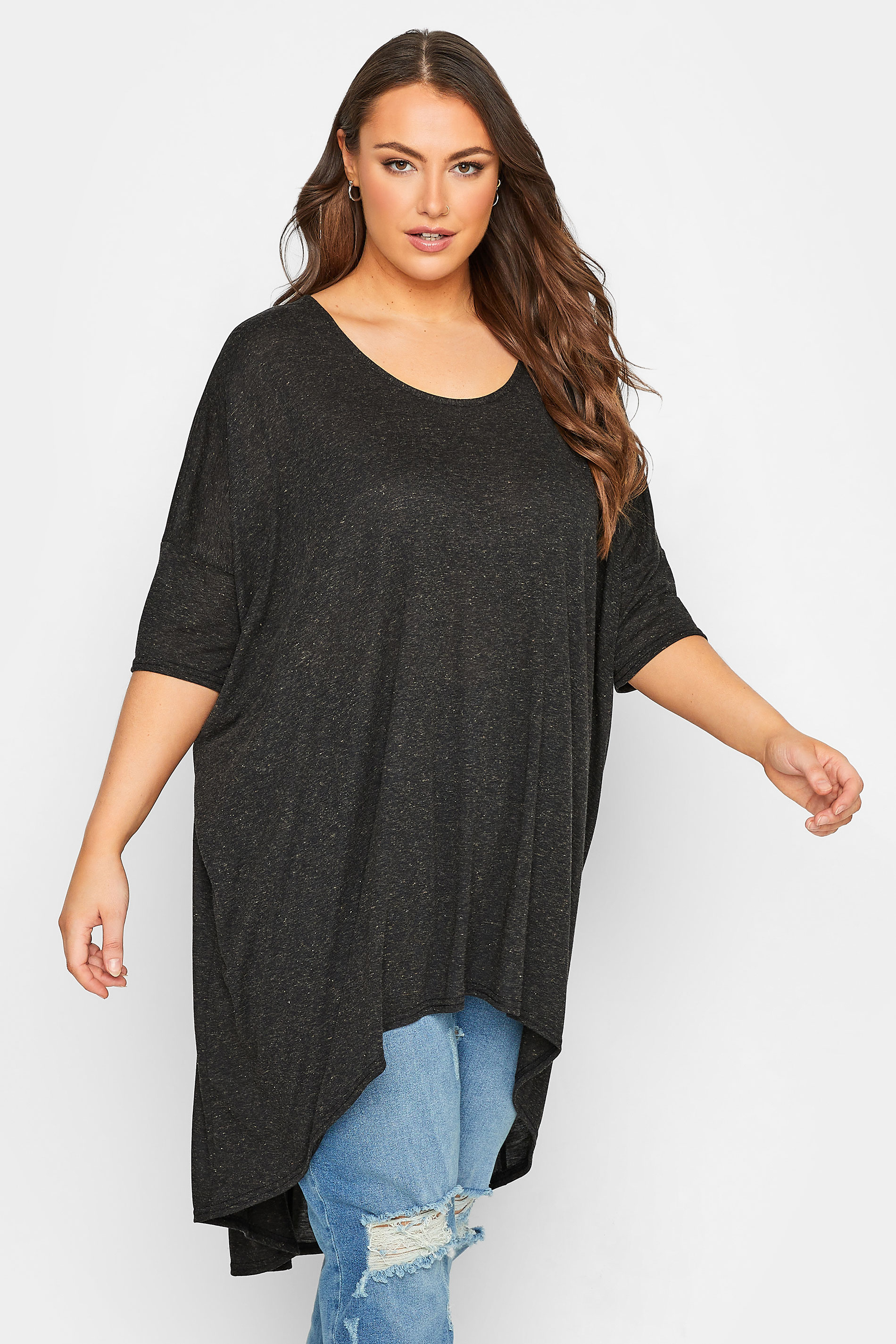 YOURS Plus Size Charcoal Grey Dipped Hem Tunic Top | Yours Clothing 1