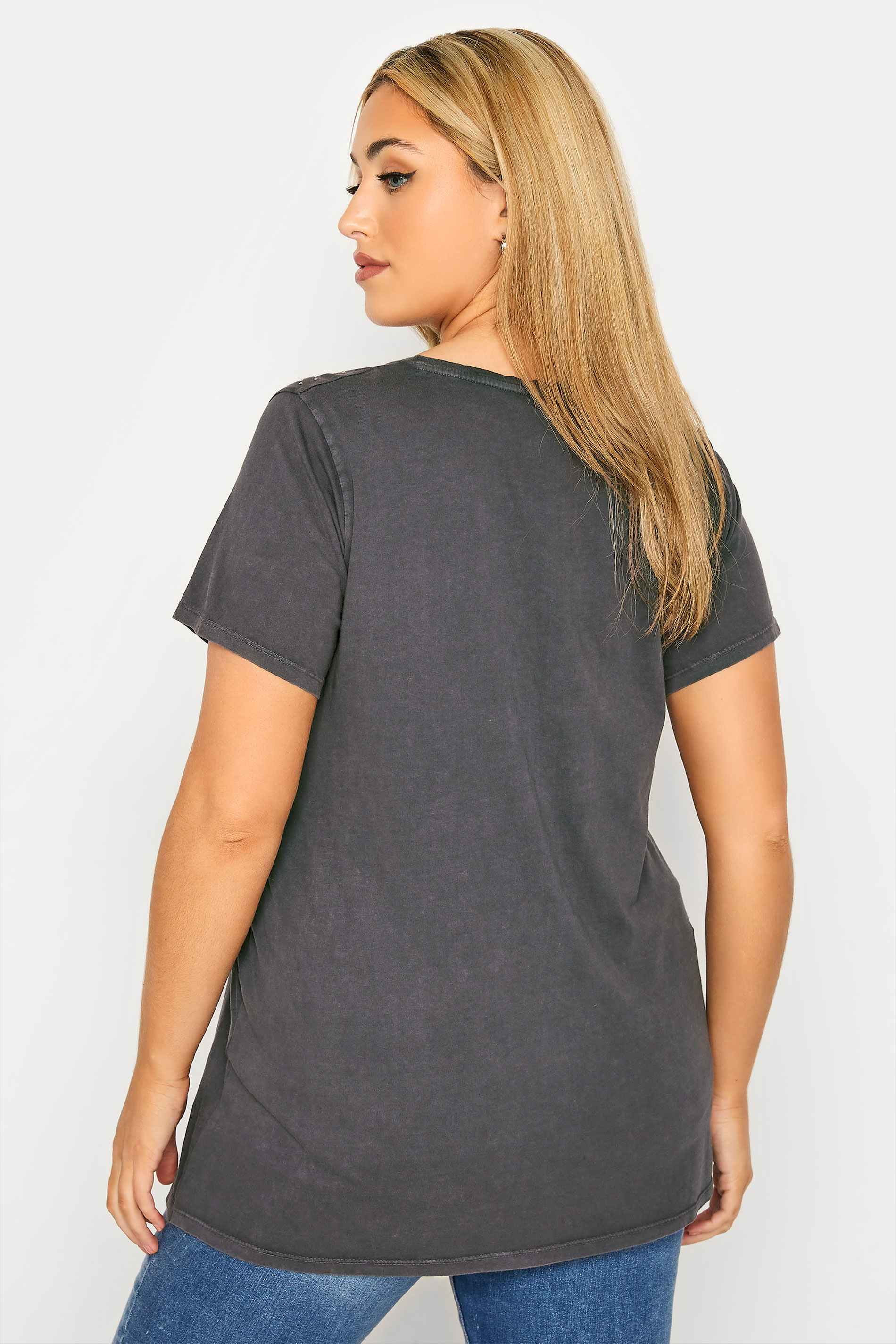 Grande taille  Tops Grande taille  T-Shirts | T-Shirt Gris Charbonneux Délavé Clouté - RT48844