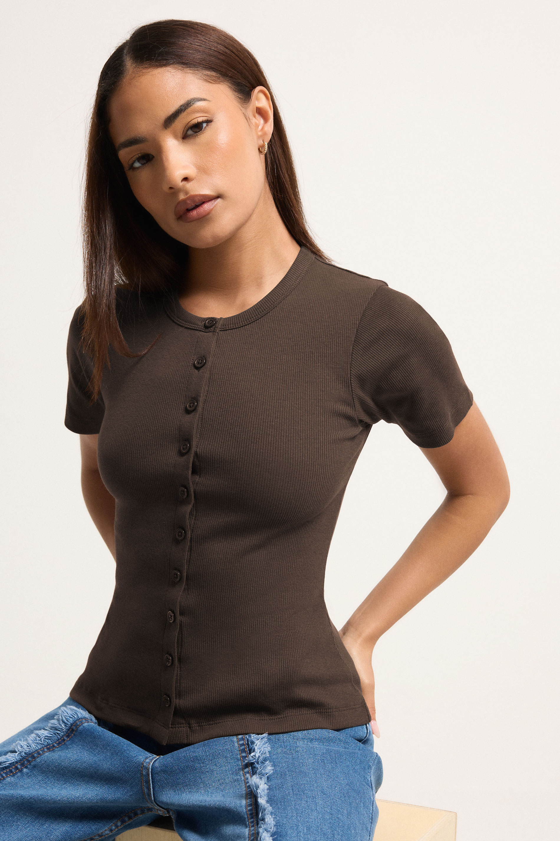 PixieGirl Petite Women's 2 PACK White and Chocolate Brown Ribbed Top | PixieGirl 1