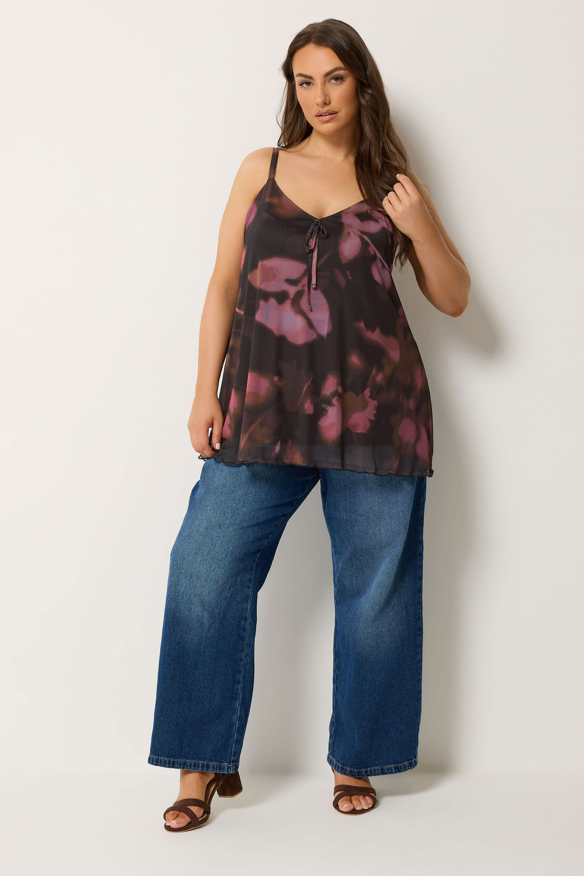 YOURS Plus Size Black Blurred Abstract Mesh Vest Top | Yours Clothing 1