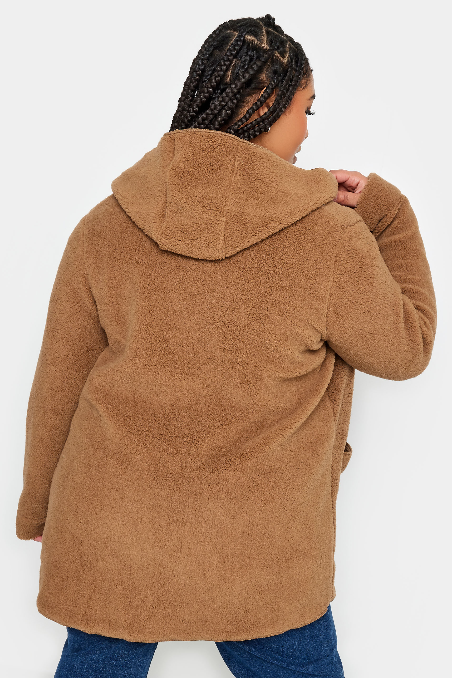 YOURS Plus Size Brown Teddy Hooded Jacket | Yours Clothing 3