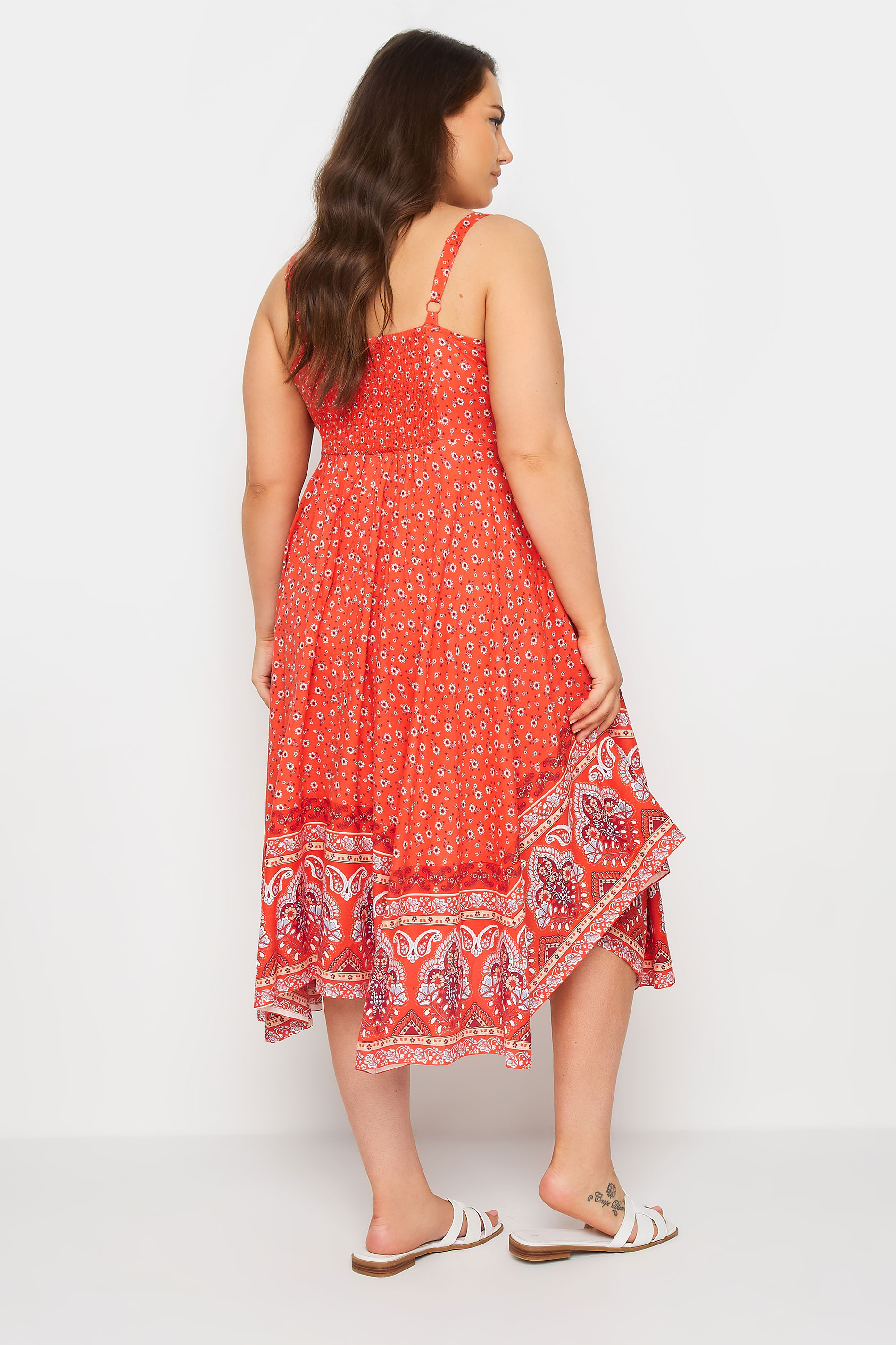 YOURS Plus Size Red Floral Print Hanky Hem Dress | Yours Clothing 3