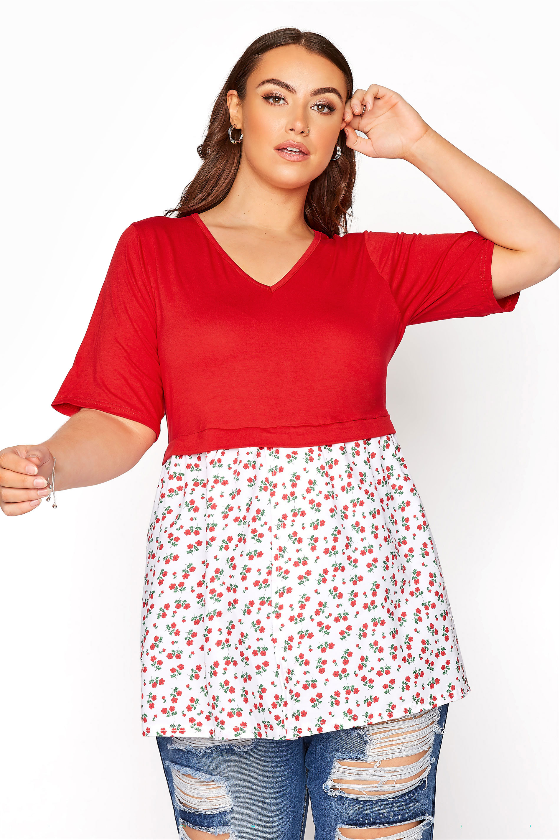 LIMITED COLLECTION Bright Red Floral Peplum Top_A.jpg