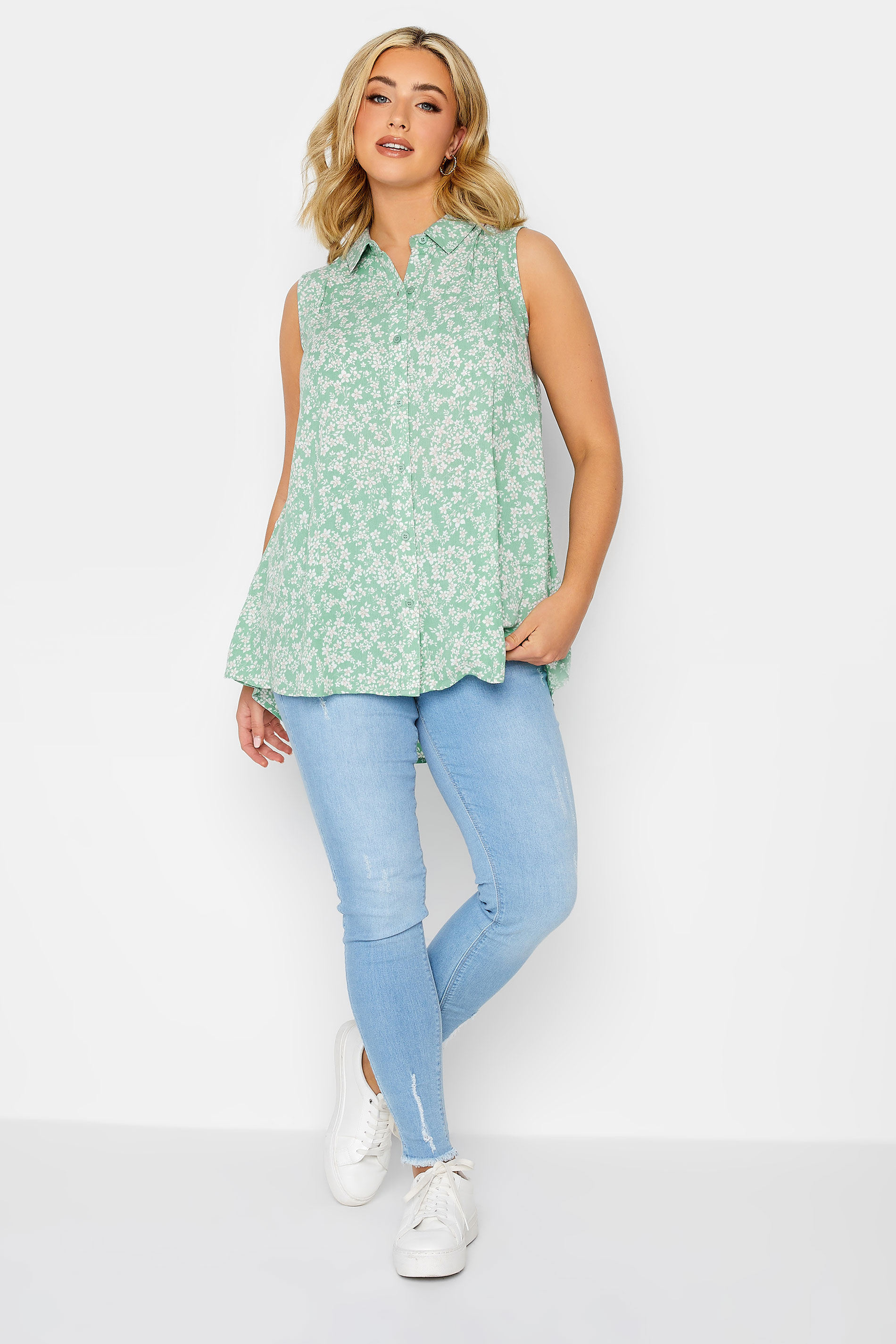YOURS Plus Size Sage Green Ditsy Floral Print Blouse | Yours Clothing 2