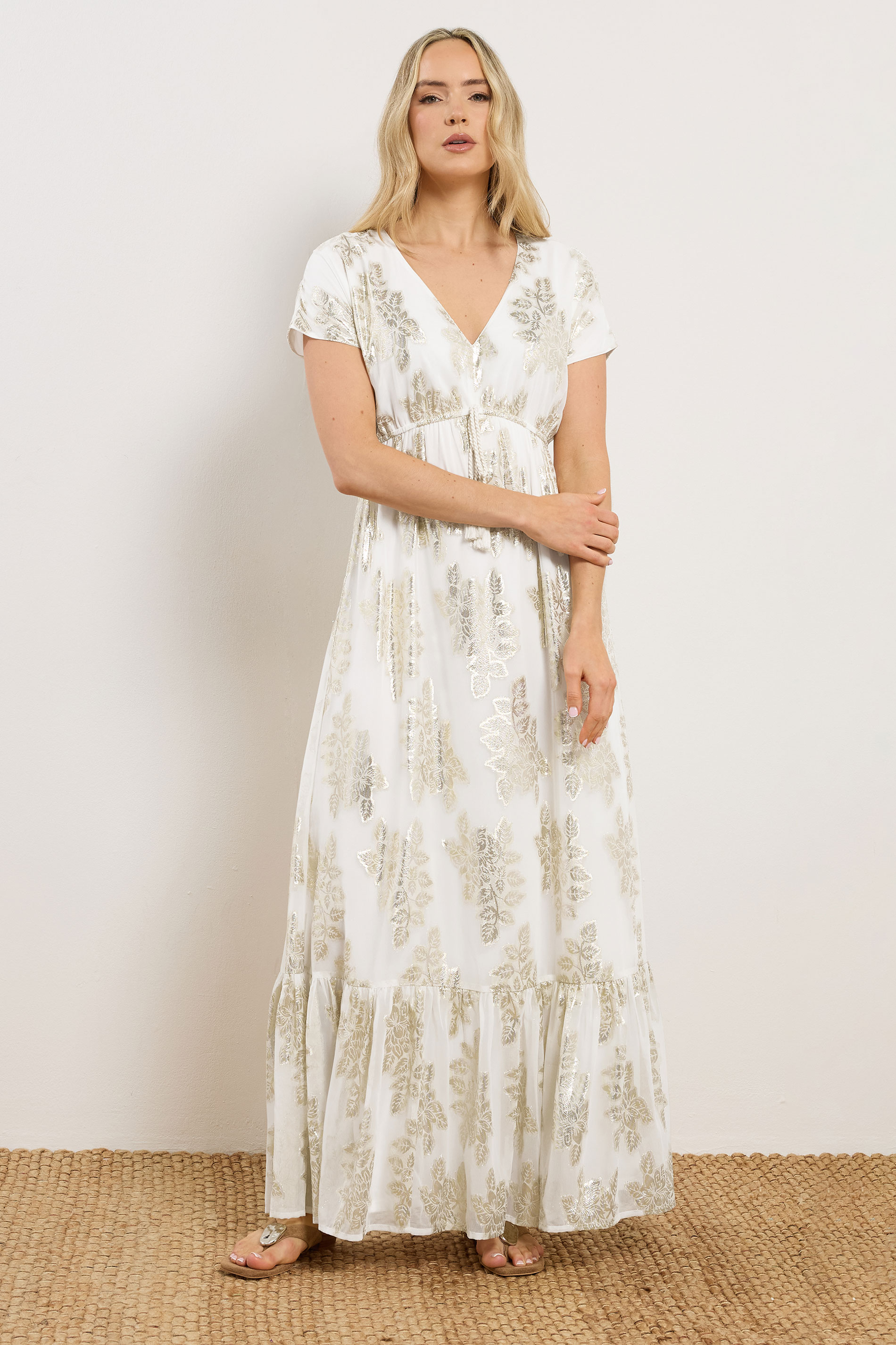 LTS Tall Women's Cream Paisley Metallic Sheer Maxi Dress | Long Tall Sally 1
