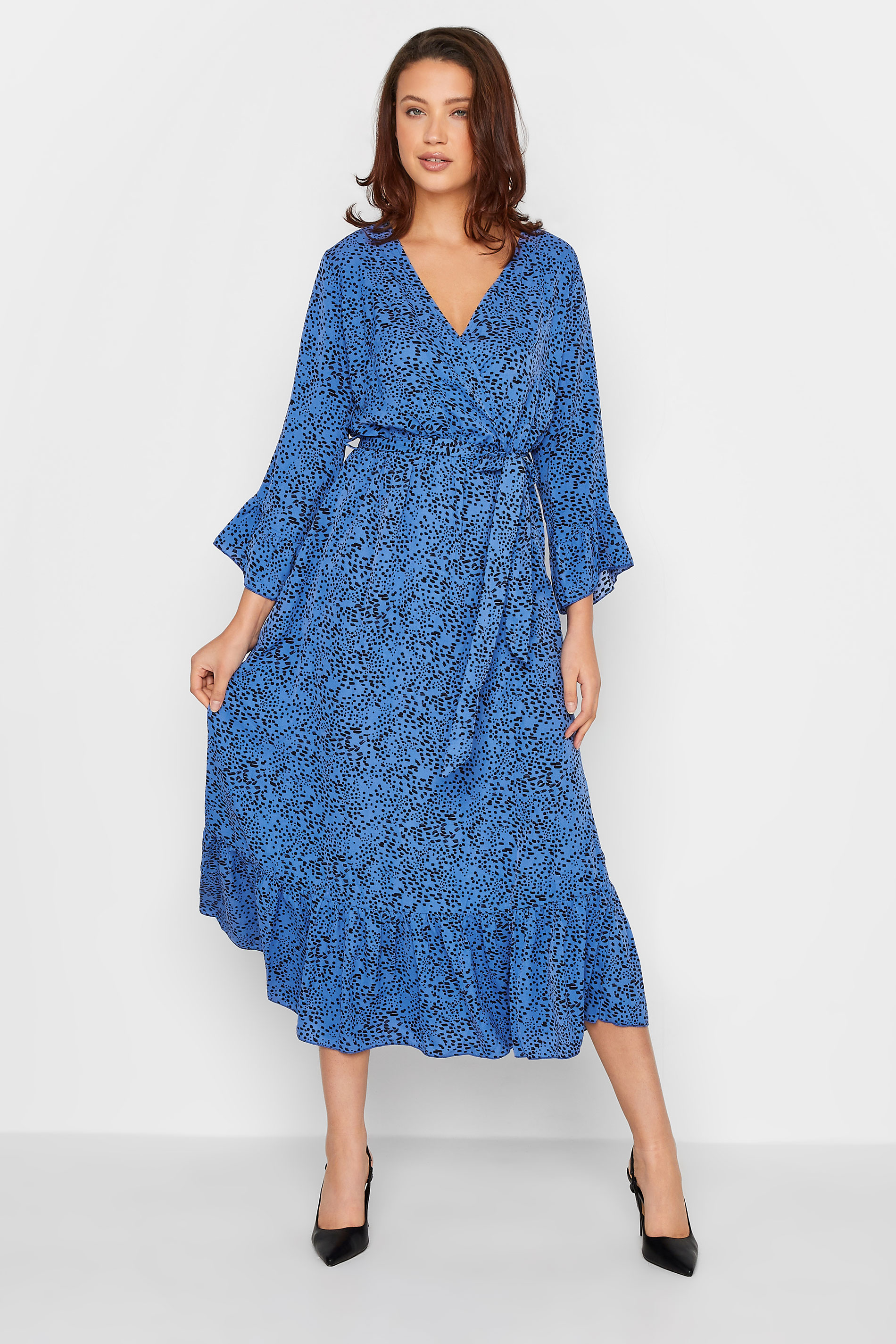 LTS Tall Women's Cobalt Blue Dalmatian Print Wrap Dress | Long Tall Sally 1