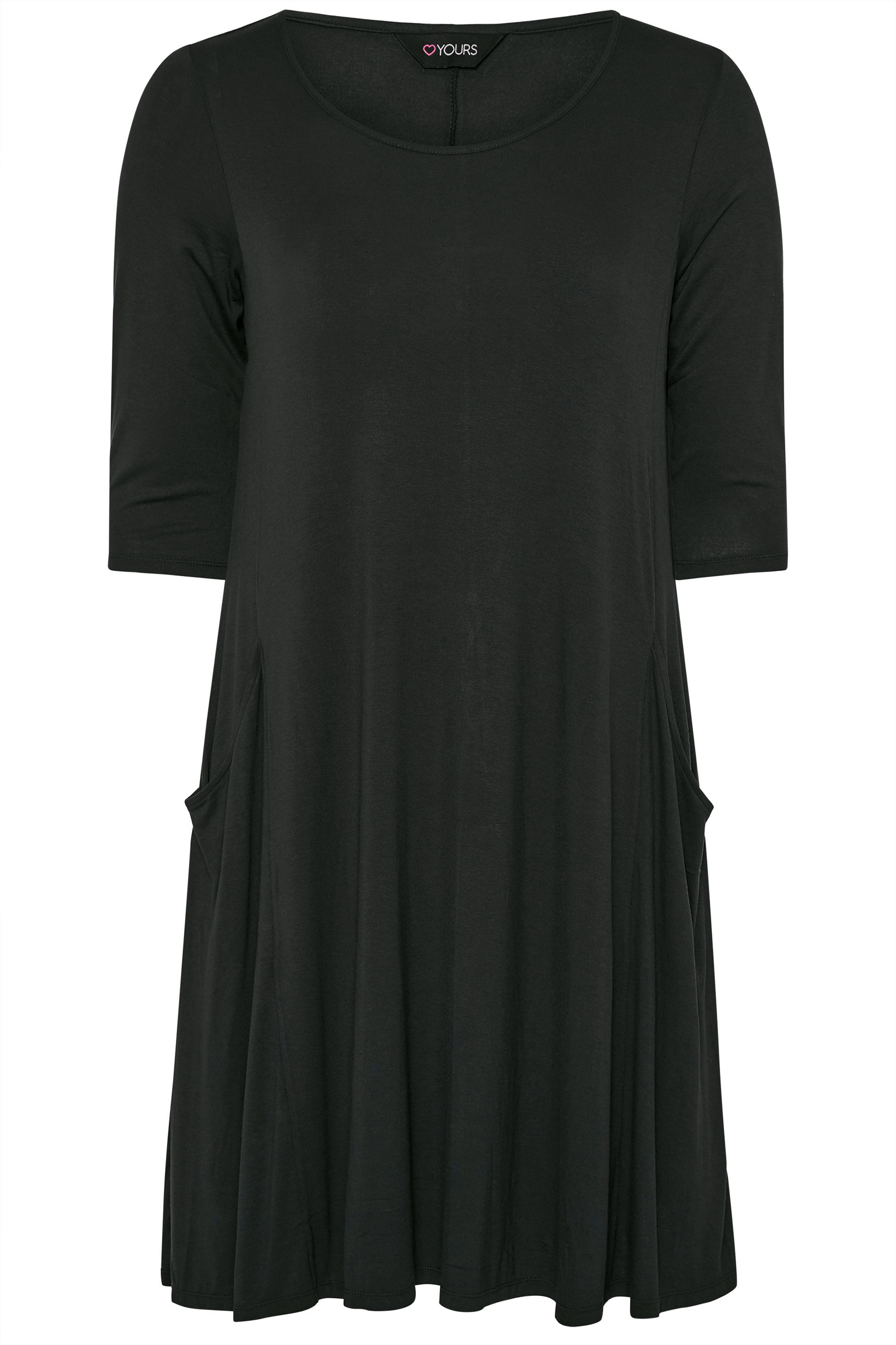 Black Drape Pocket Dress, plus size 16 to 36 | Yours Clothing