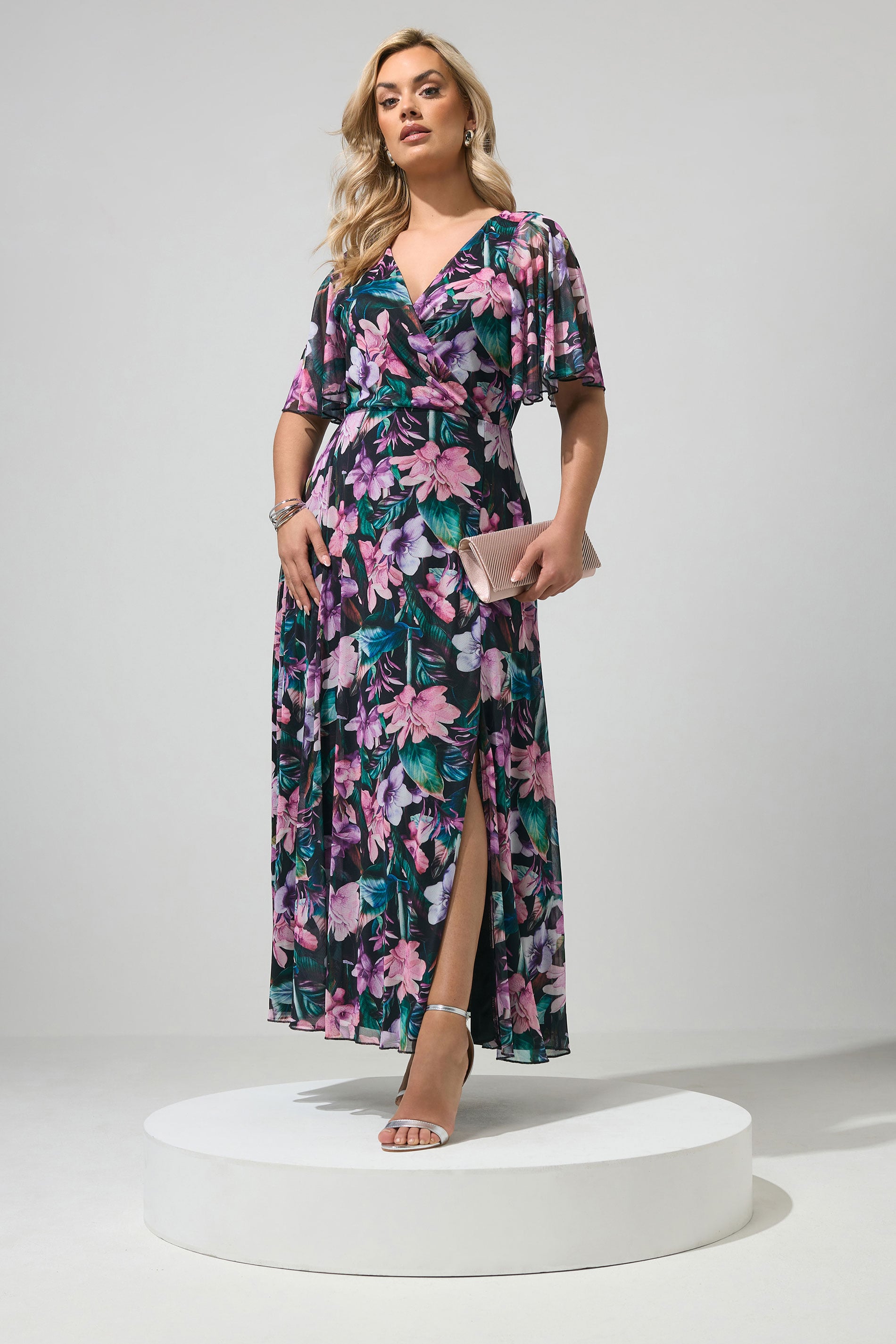 YOURS LONDON Plus Size Black Tropical Mesh Maxi Dress | Yours Clothing 3