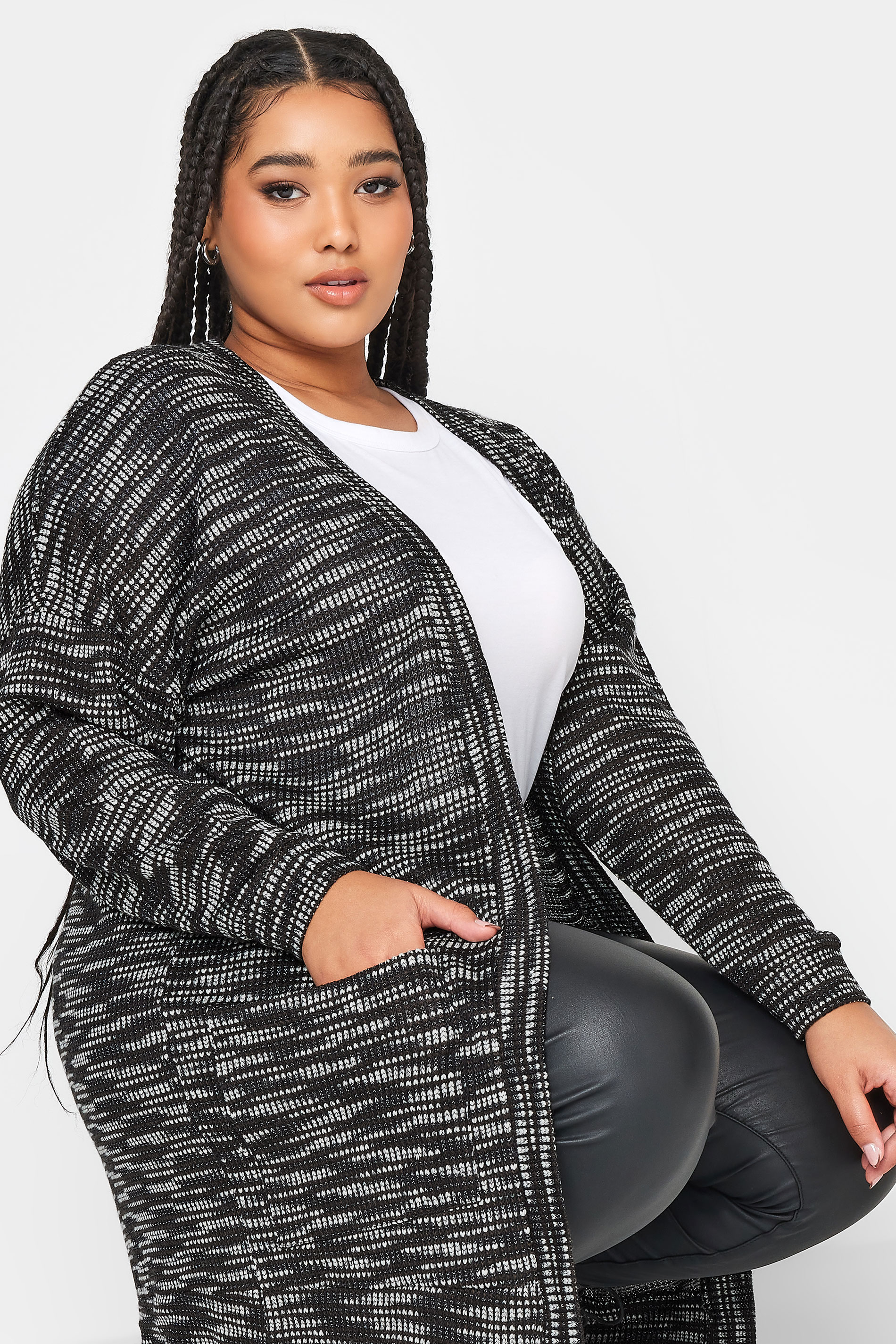 YOURS LUXURY Plus Size Black & White Contrast Knit Cardigan | Yours Clothing 3