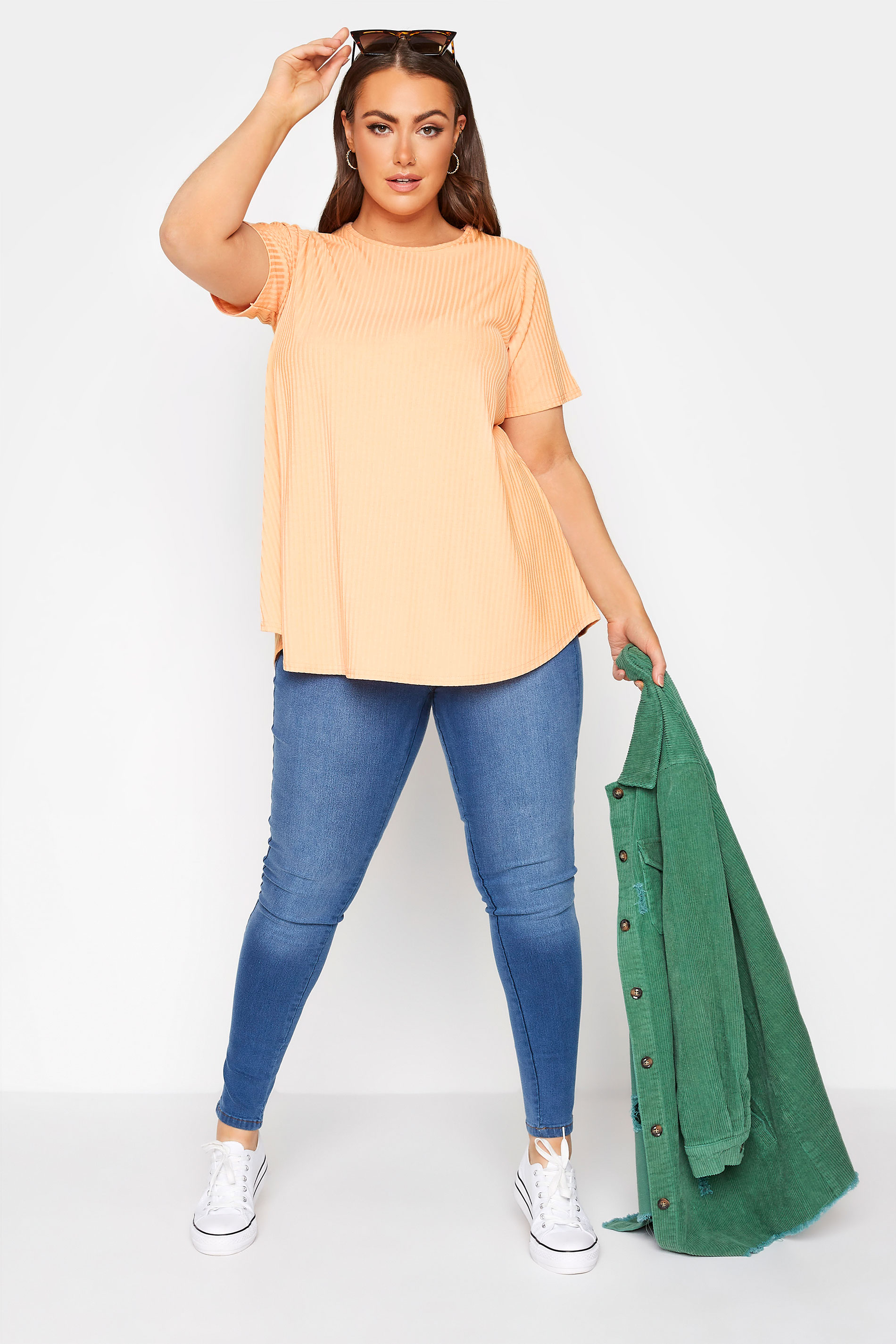 Grande taille  Tops Grande taille  Tops Jersey | LIMITED COLLECTION - Top Orange Pastel Nervuré Style Volanté - NN31385