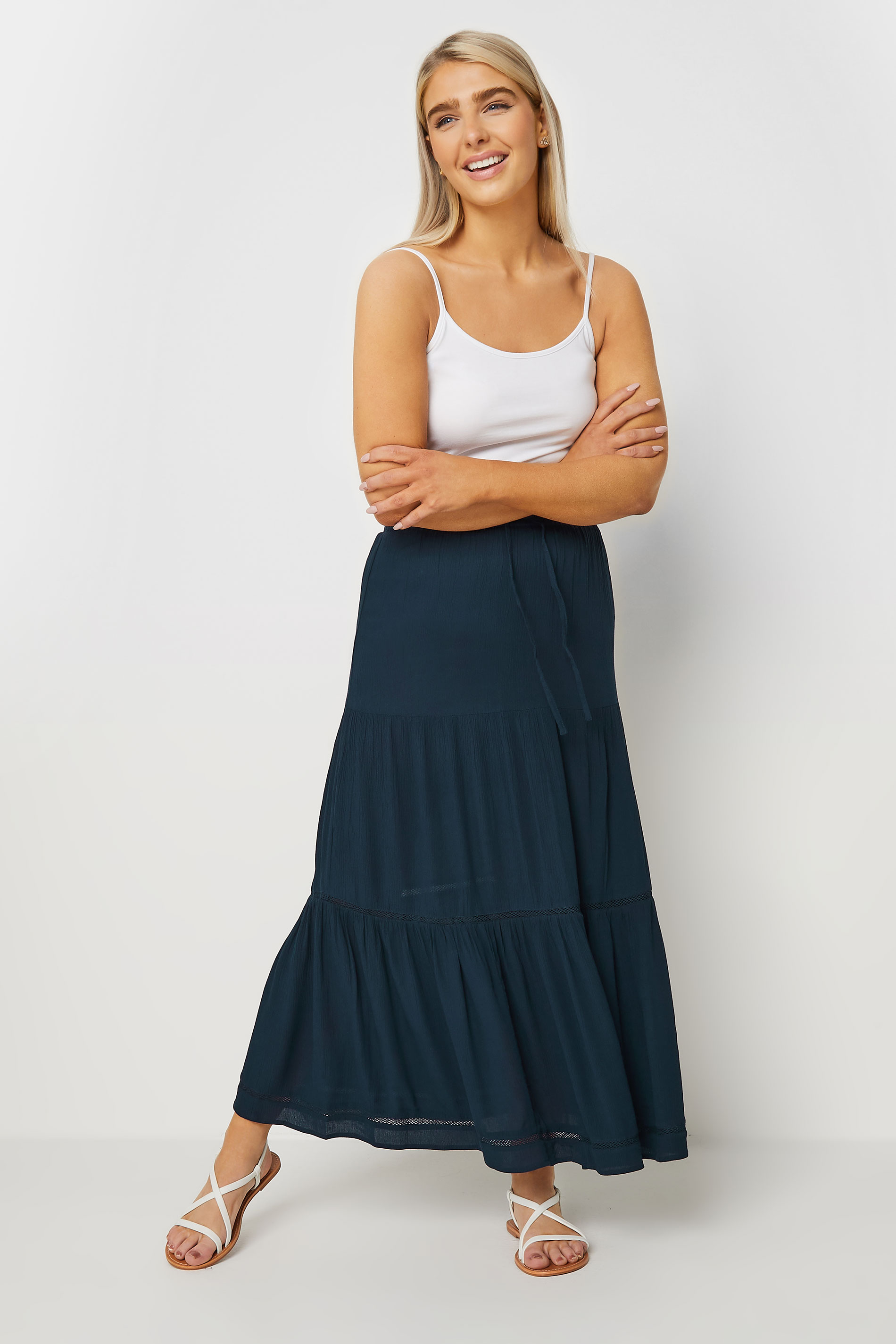 M&Co Navy Blue Tiered Maxi Skirt | M&Co 3