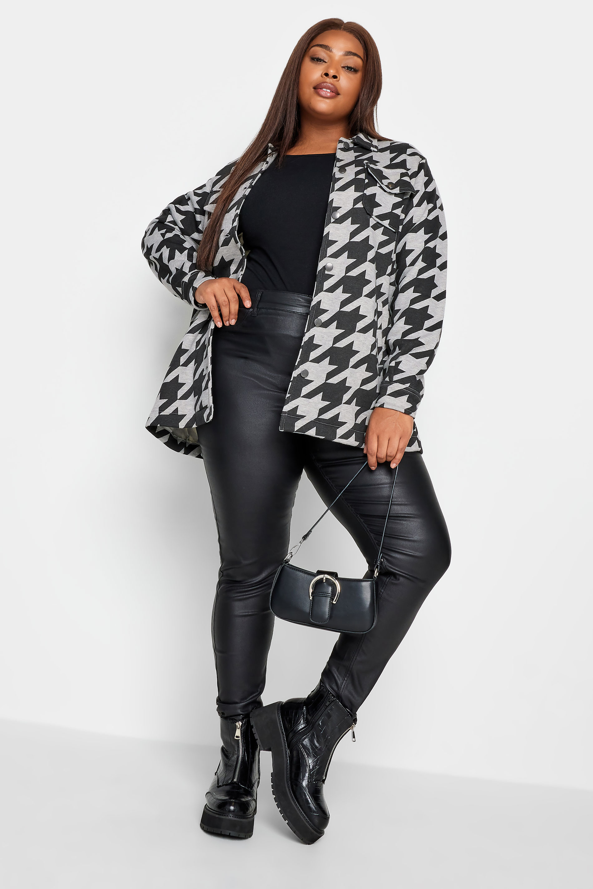 YOURS Plus Size Grey Dogtooth Check Shacket | Yours Clothing 2