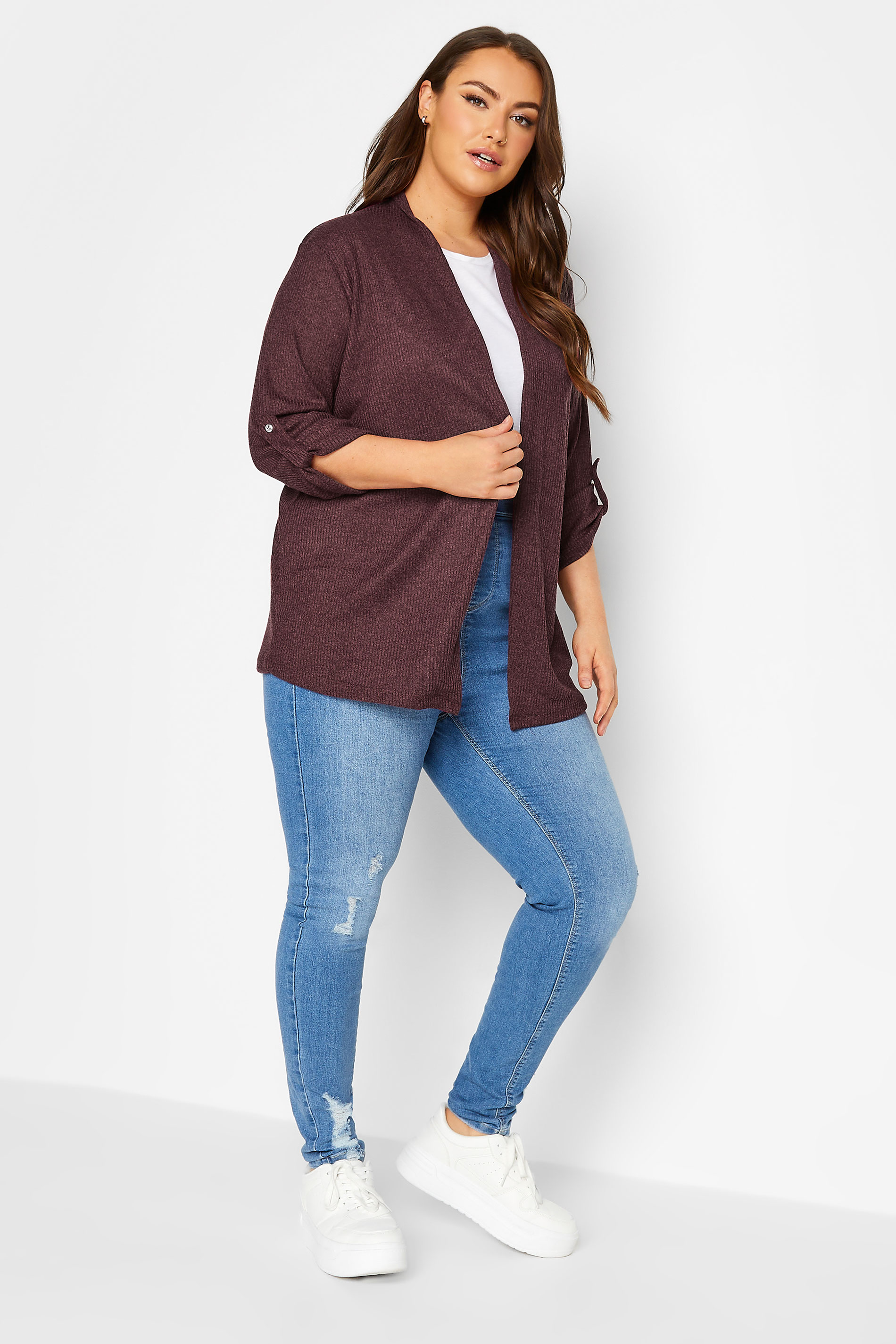 Curve Plus Size Womens Burgundy Red Knit Cardigan | Yours Clothing 2