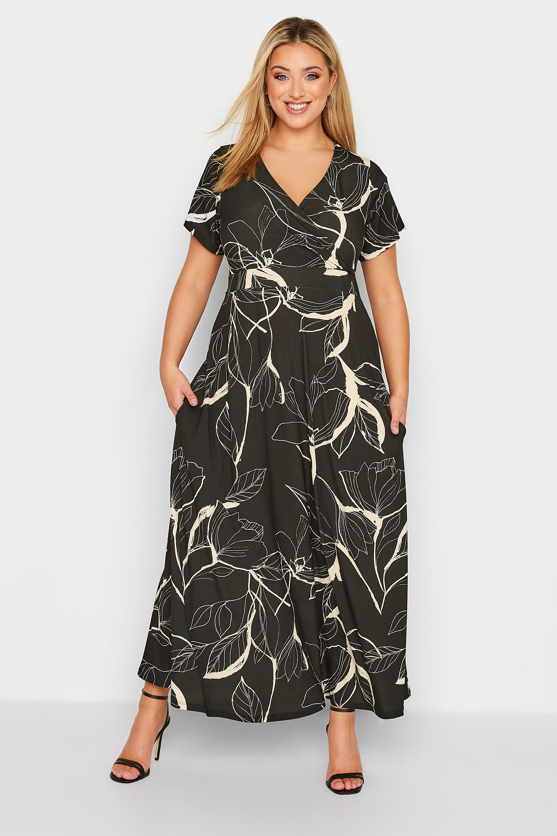 Plus Size Black Floral V-Neck Midaxi Dress | Yours Clothing 1