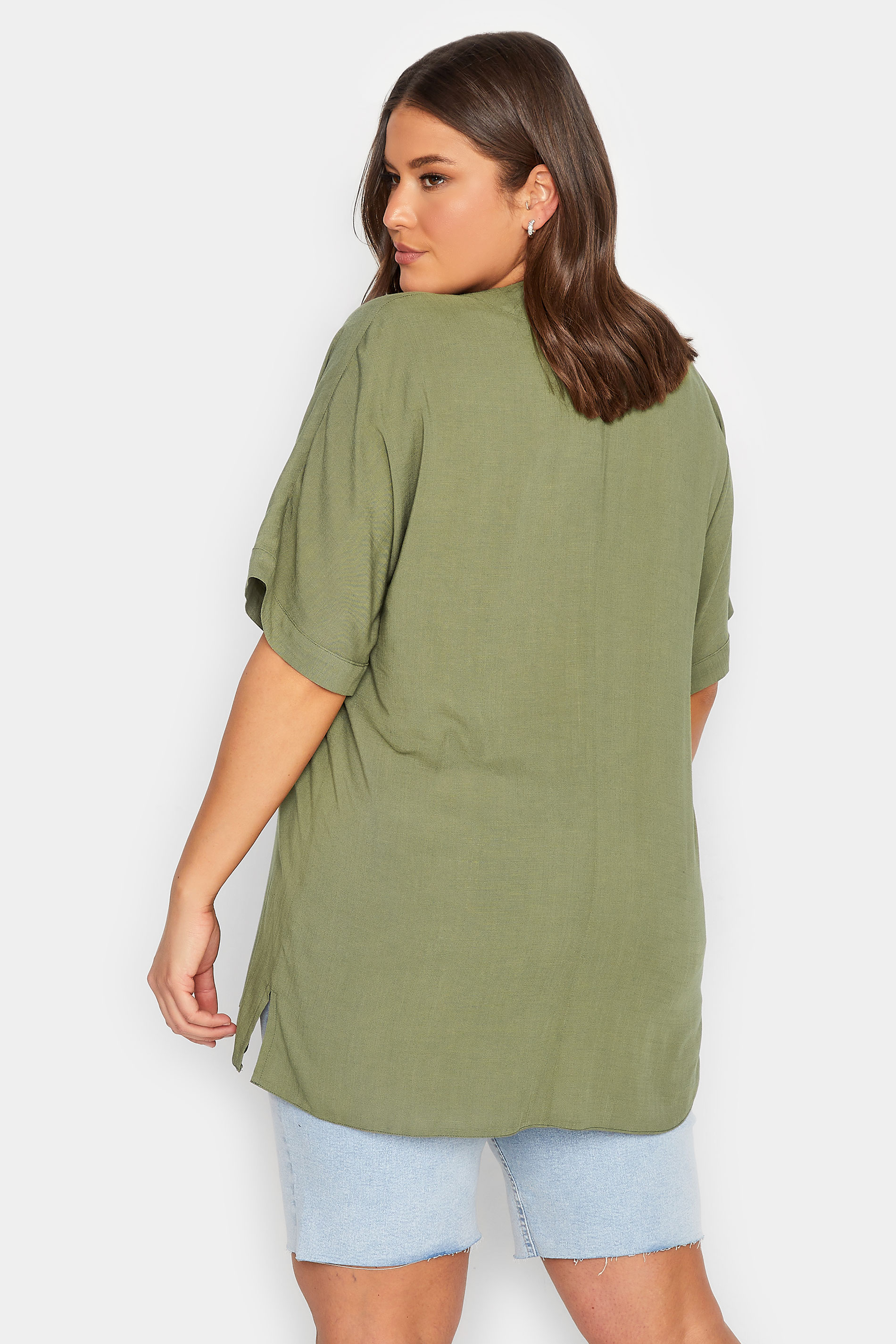 YOURS Curve Plus Size Khaki Green Marl V-Neck Top 3