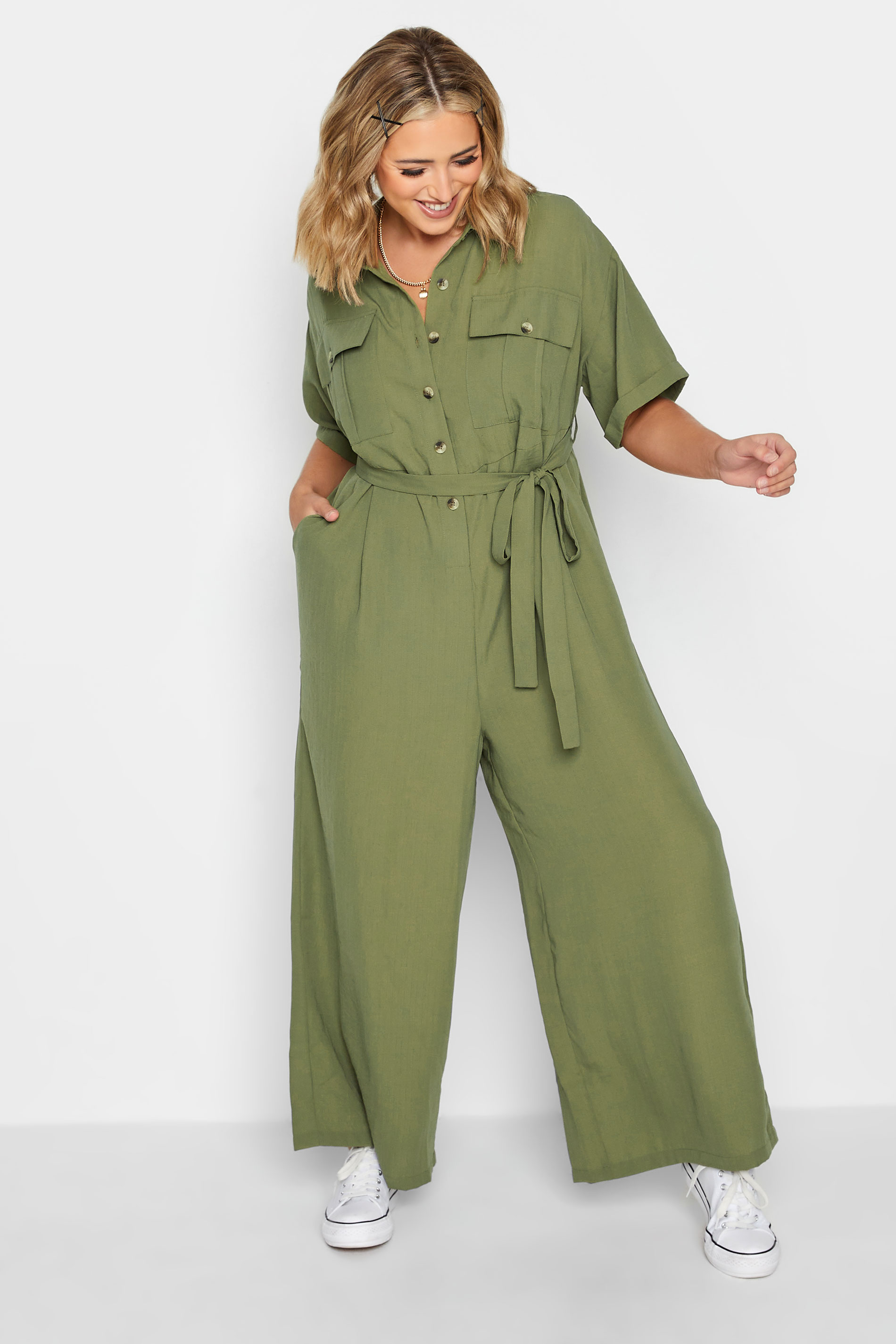 LIMITED COLLECTION Plus Size Khaki Green Jumpsuit | Yours Clothing 1