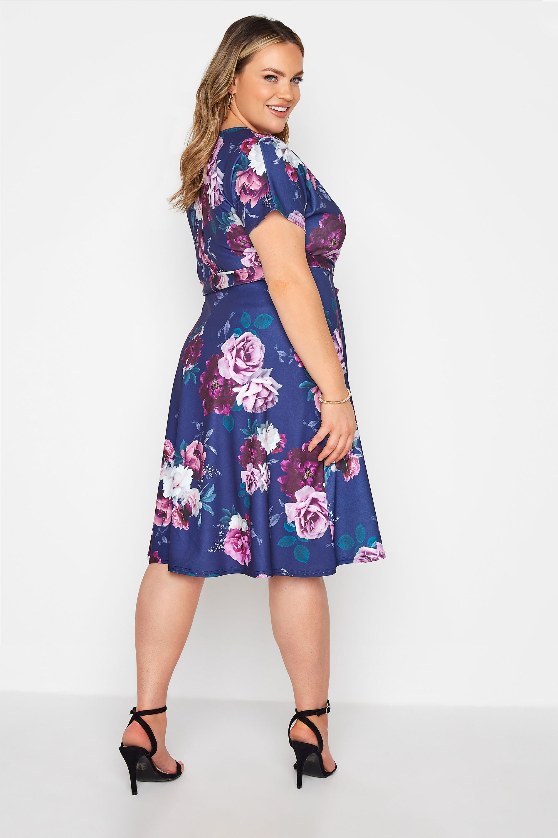 YOURS LONDON Blue Floral Rose Skater Dress | Yours Clothing 3